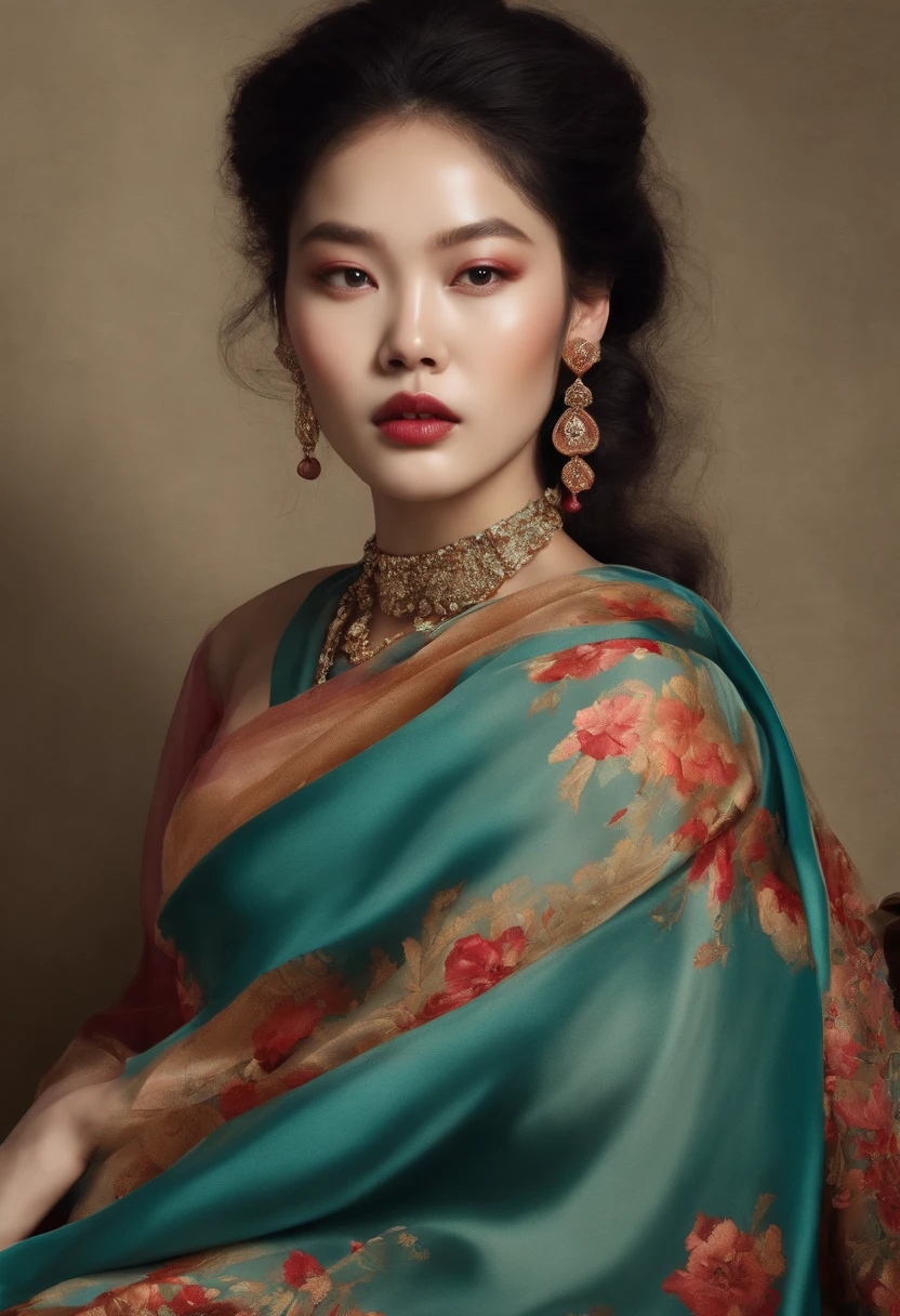 A potrait of a lady whose face is mix of Kim jennie and rosé