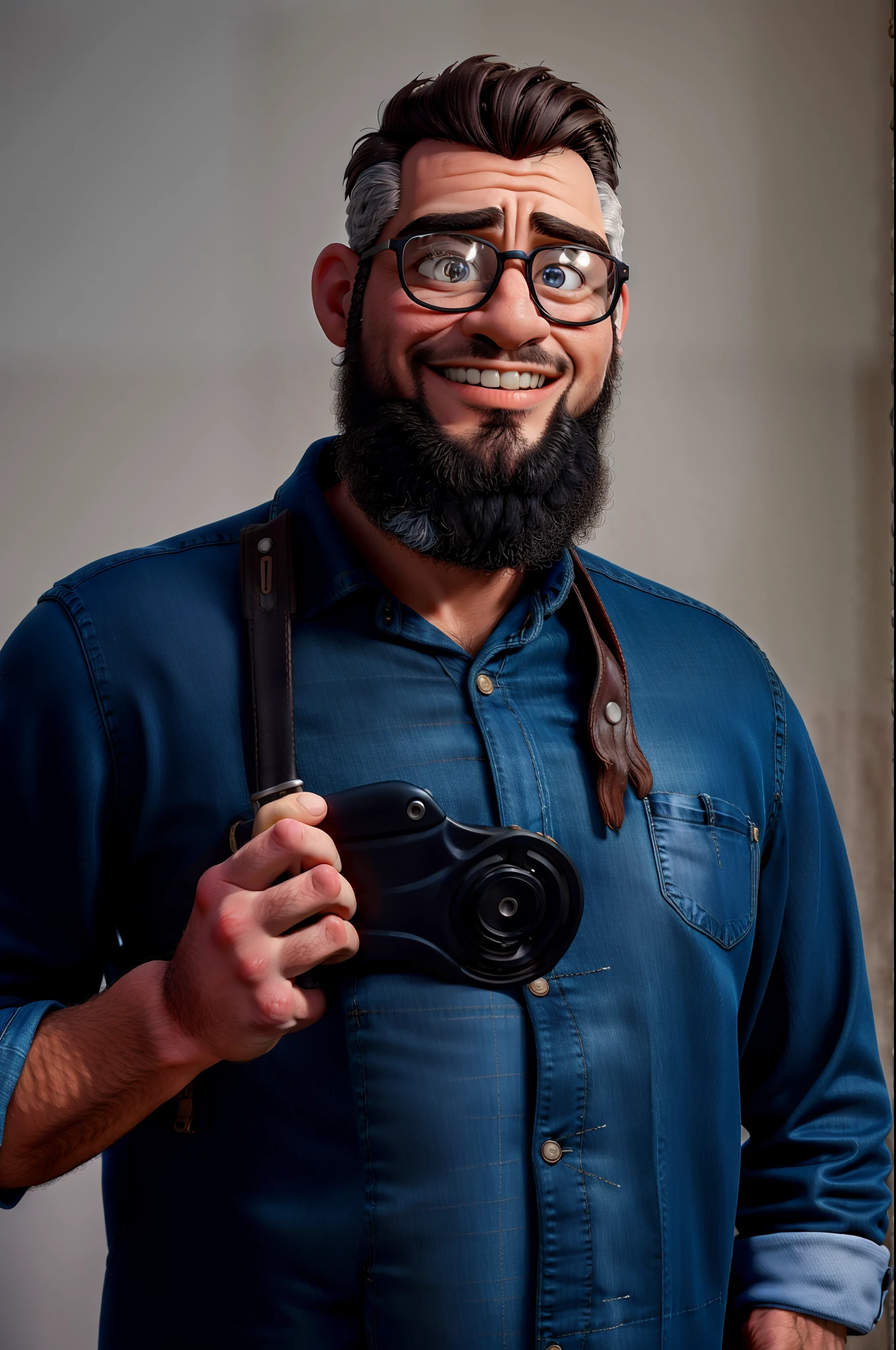 master part, best quality, um velho com barba branca e longos cabelos castanhos, vestindo uma jaqueta de couro e jeans preto, ao lado de sua motocicleta