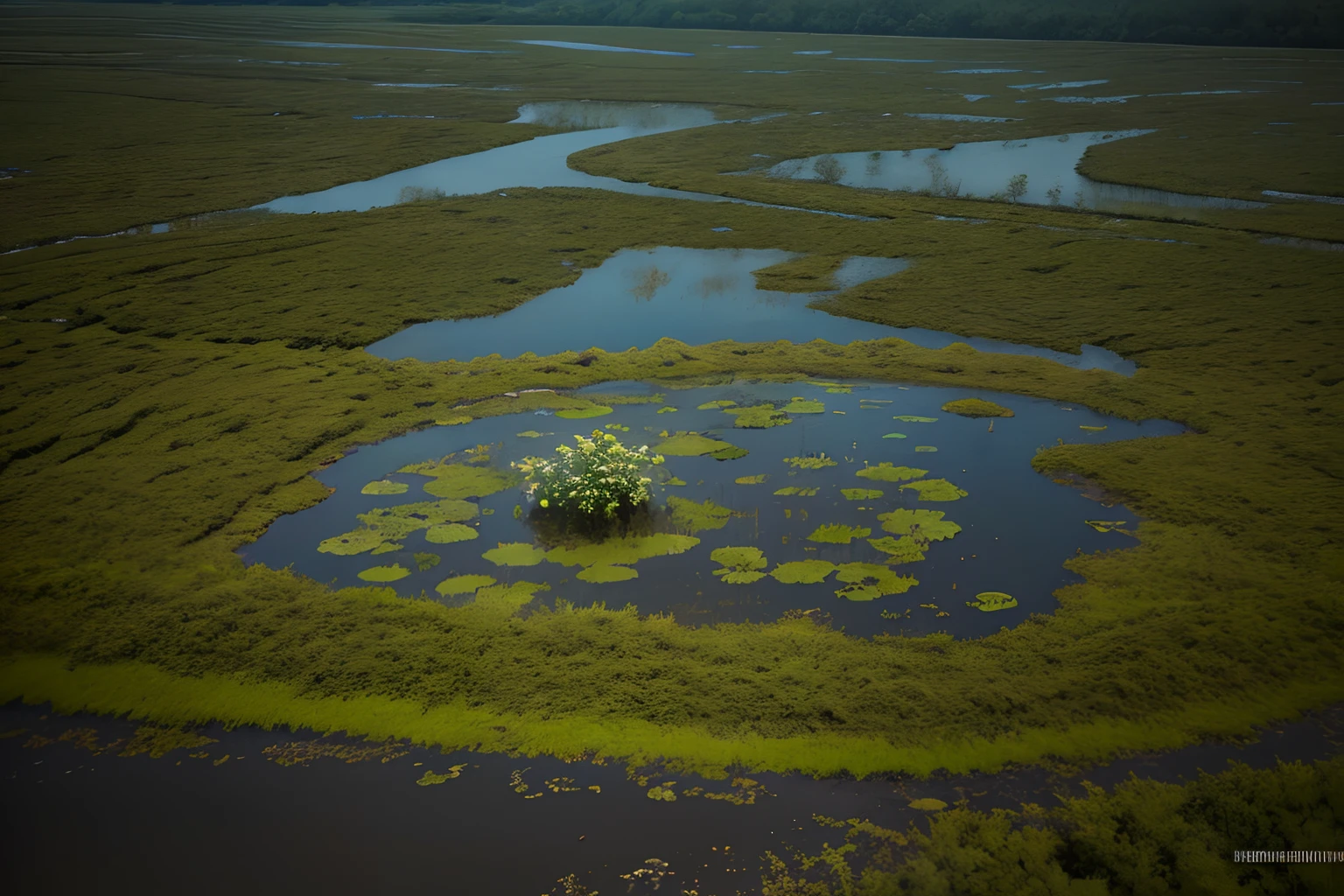 natural background swamp flowers in water muddy mud swamp gloomy atmosphere dark colors top view drowning