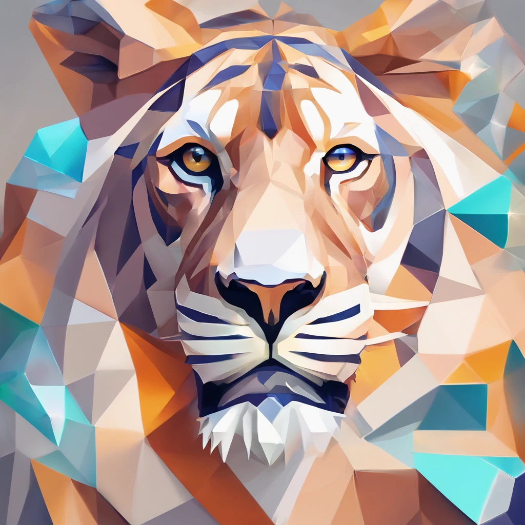 Alinhamento perfeito,Criaturas do tigre branco、Estilo cristal, luminoso, Standing position, beleza abstrata, Centrado, looking at the camera, Facing the camera, Impeccable、Dynamic、 altamente detalhado, manga, 8k high resolution, illustration,, fundo branco、geometric art、Tonalidades como vitrais、The back is covered with brightly colored ores and crystals