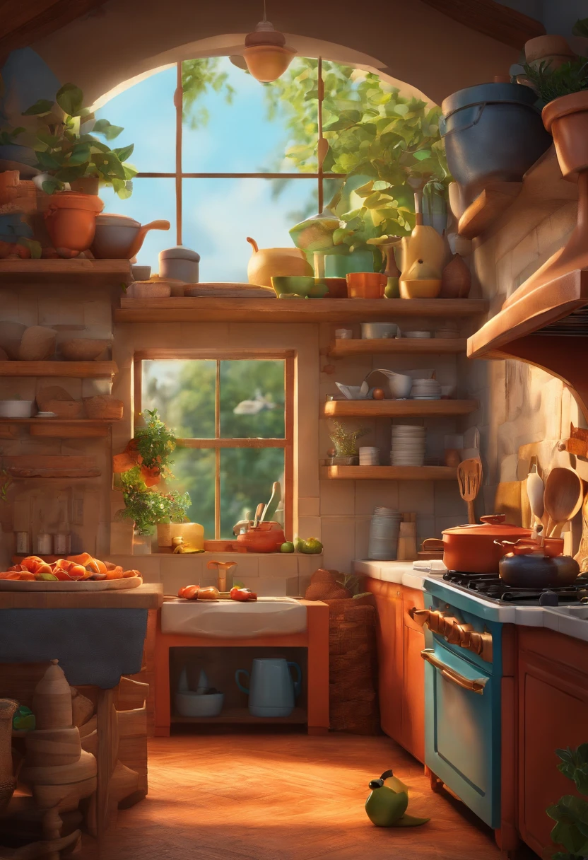 Imagem desenho da pixar rapaz com topete e com doma de cozinheiro, alegre,3D com cavanhaque claro, alegre, trabalhador