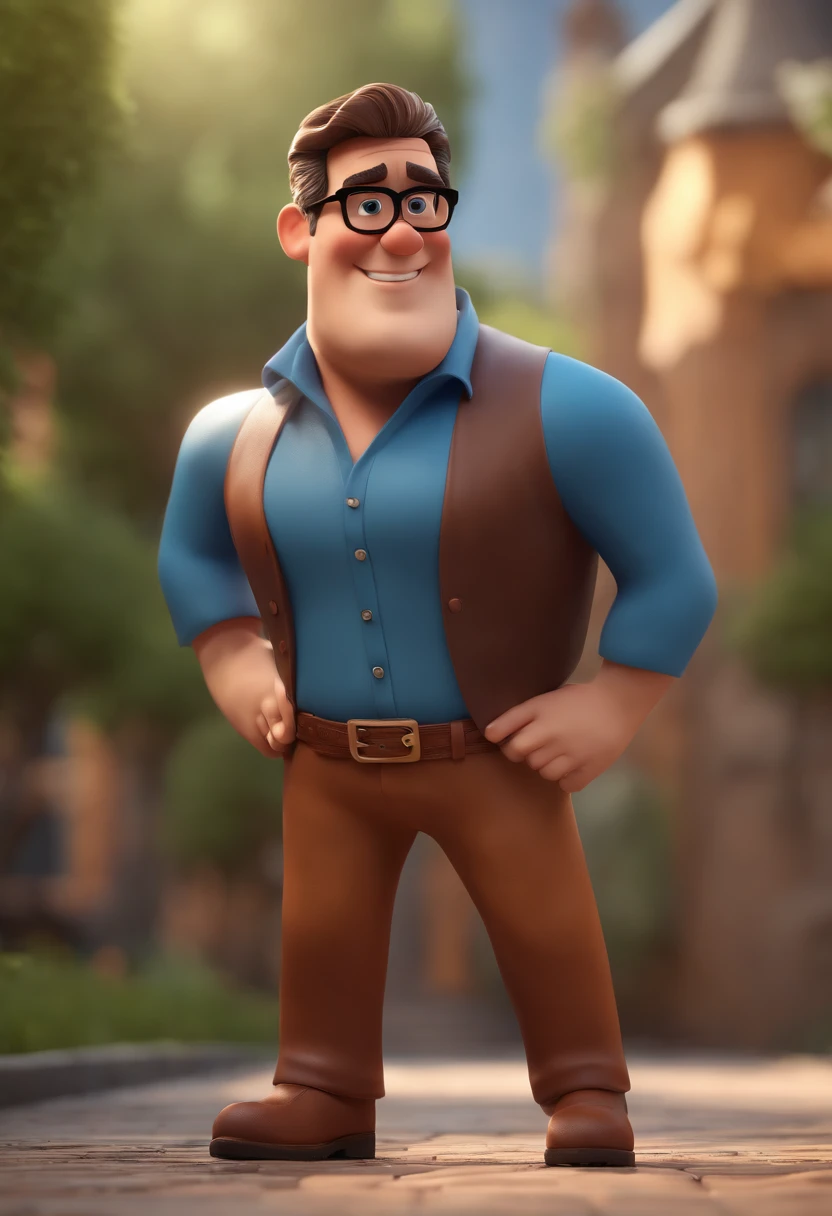 Cartoon character of a man with black glasses and a blue shirt, animation character, Caractere estilizado, animation style rendering, 3D estilizado, Arnold Maya render, 3 d render stylized, toon render keyshot, Personagem 3D, Personagem 3D, 3d rendering stylized, 3 d character render, personagem de desenho animado, Personagem de close up, Pose de personagem, (Estilo Pixar) (master part:1.2) (Bokeh) (best quality) (pele detalhada) (textura detalhada) (8k) (argila) (Cinematic lighting) (foco nítido