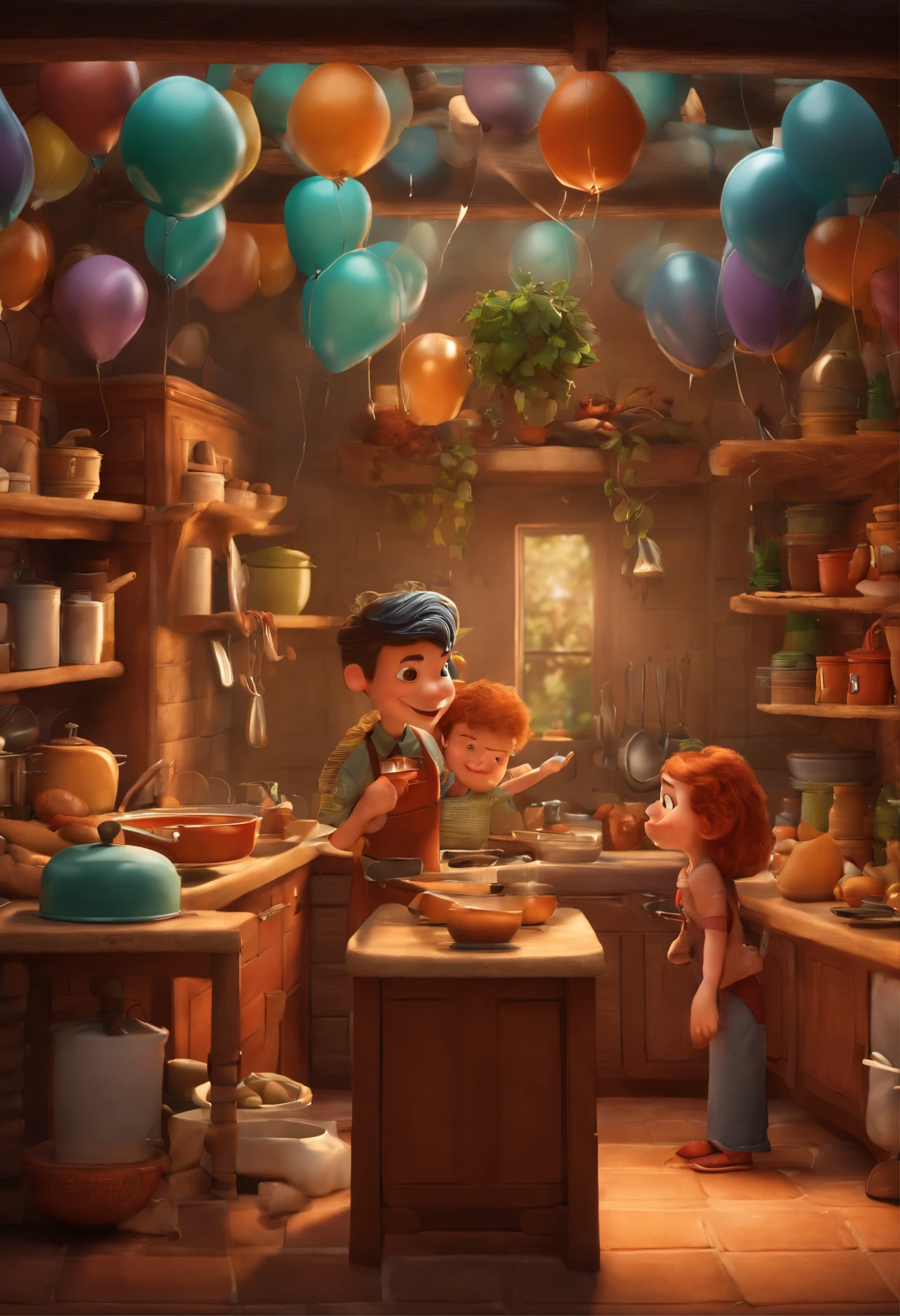 Imagem desenho da pixar rapaz com topete e com doma de cozinheiro, alegre,3D com cavanhaque claro, alegre, trabalhador