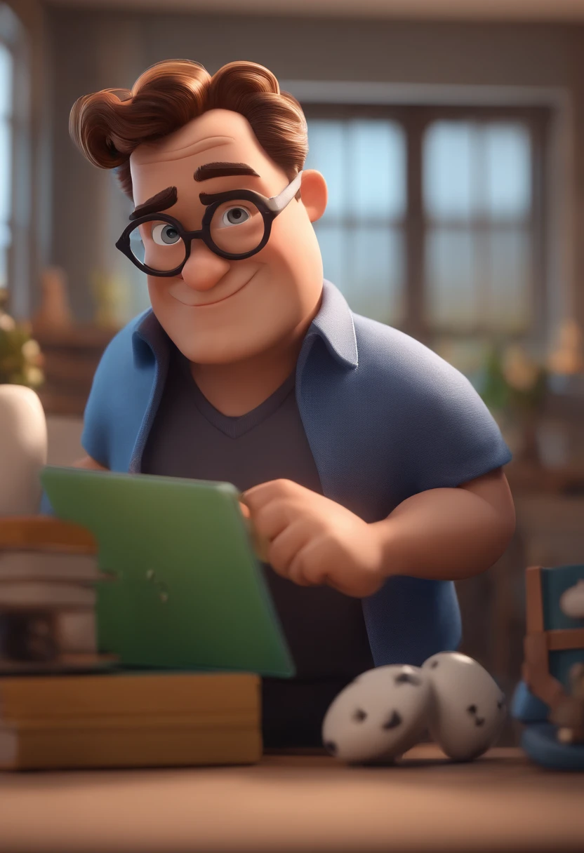 Cartoon character of a man with black glasses and a blue shirt, animation character, Caractere estilizado, animation style rendering, 3D estilizado, Arnold Maya render, 3 d render stylized, toon render keyshot, Personagem 3D, Personagem 3D, 3d rendering stylized, 3 d character render, personagem de desenho animado, Personagem de close up, Pose de personagem,  (Estilo Pixar) (master part:1.2) (Bokeh) (best quality) (pele detalhada) (textura detalhada) (8k) (argila) (Cinematic lighting) (foco nítido