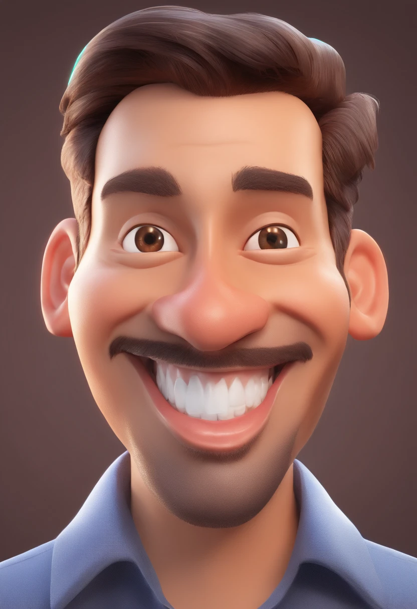 Smiling Man Illustration, sorriso insano, Homem de pele marrom com um sorriso gigante, happily smiling at the camera, sorriso atrevido, he's smiling, sorriso muito grande, Macho sorridente, foto de perfil headshot, rindo sorriso enorme, desenhando no estilo de Arte 3D, c4d, fundo de cor branco puro, estilo disney, estilo pixar render ilustracao Super Detalhe, 8k