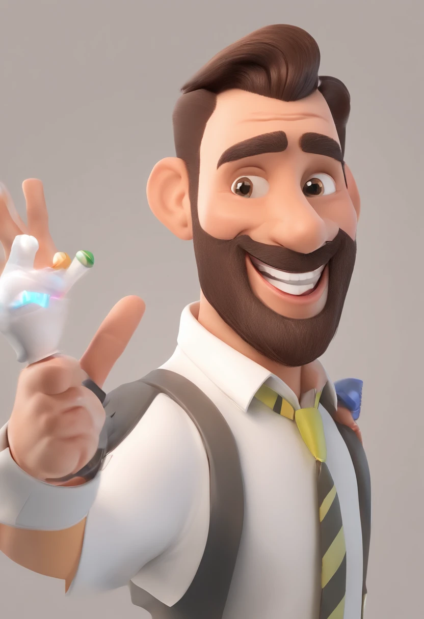Smiling Man Illustration, sorriso insano, Homem de pele marrom com um sorriso gigante, happily smiling at the camera, sorriso atrevido, he's smiling, sorriso muito grande, Macho sorridente, foto de perfil headshot, rindo sorriso enorme, desenhando no estilo de Arte 3D, c4d, fundo de cor branco puro, estilo disney, estilo pixar render ilustracao Super Detalhe, 8k