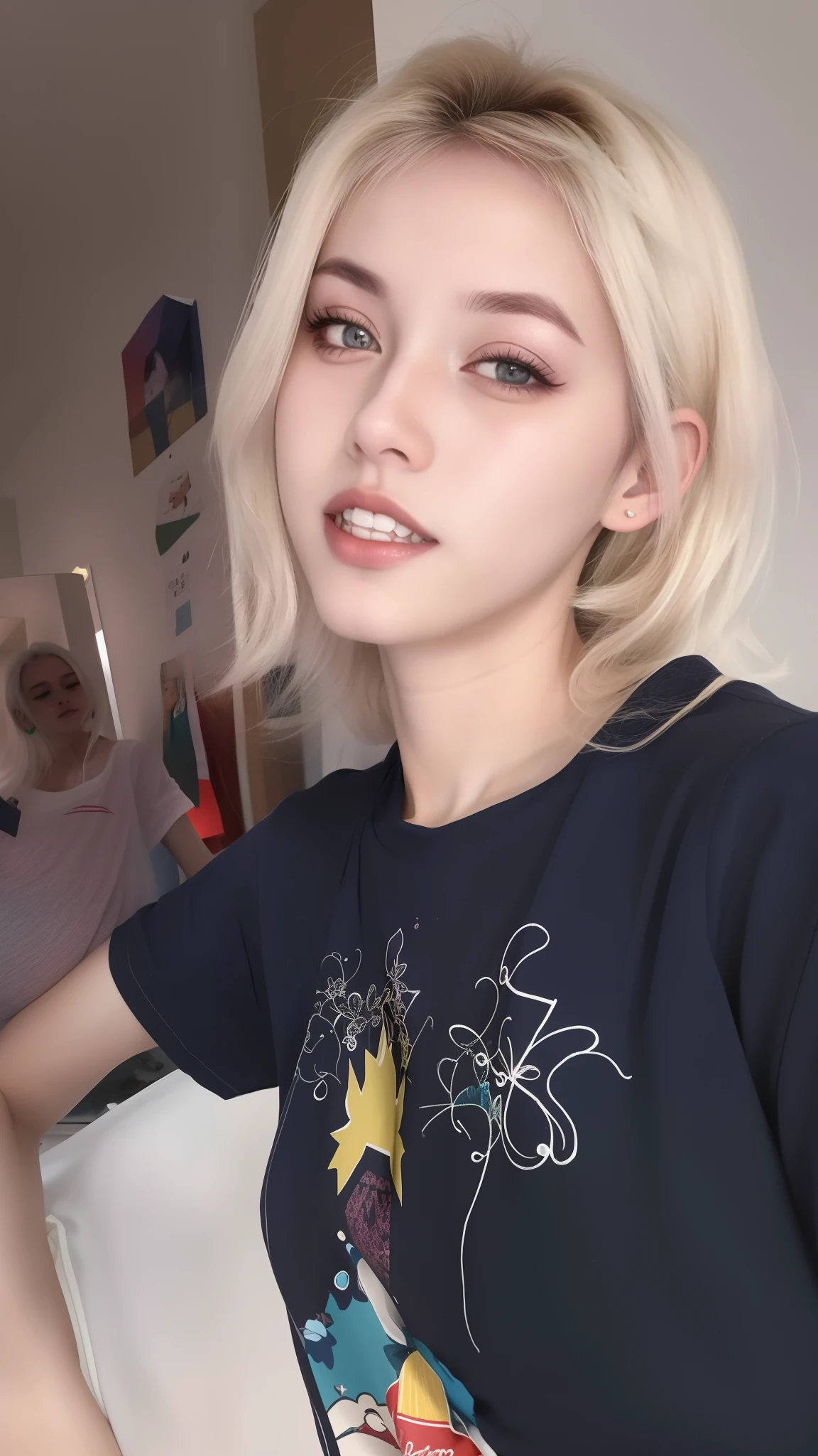 Mulher loira com uma camisa preta, her hair is white, imagem de qualidade muito baixa, very very pale blond hair, ela tem cerca de 1 6 anos de idade, 18 anos, 1 6 anos, em torno de 1 9 anos, menina com cabelo branco curto, fotografia de baixa qualidade, 19-year-old girl, sexy, roupa transparente e com peitos grandes