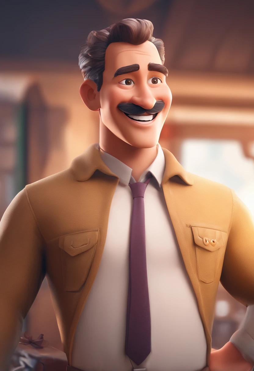 Smiling Man Illustration, sorriso insano, Homem de pele marrom com um sorriso gigante, happily smiling at the camera, sorriso atrevido, he's smiling, sorriso muito grande, Macho sorridente, foto de perfil headshot, rindo sorriso enorme, desenhando no estilo de Arte 3D, c4d, fundo de cor branco puro, estilo disney, estilo pixar render ilustracao Super Detalhe, 8k