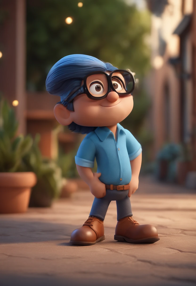 Cartoon character of a man with black glasses and a blue shirt, animation character, Caractere estilizado, animation style rendering, 3D estilizado, Arnold Maya render, 3 d render stylized, toon render keyshot, Personagem 3D, Personagem 3D, 3d rendering stylized, 3 d character render, personagem de desenho animado, Personagem de close up, Pose de personagem,  (Estilo Pixar) (master part:1.2) (Bokeh) (best quality) (pele detalhada) (textura detalhada) (8k) (argila) (Cinematic lighting) (foco nítido