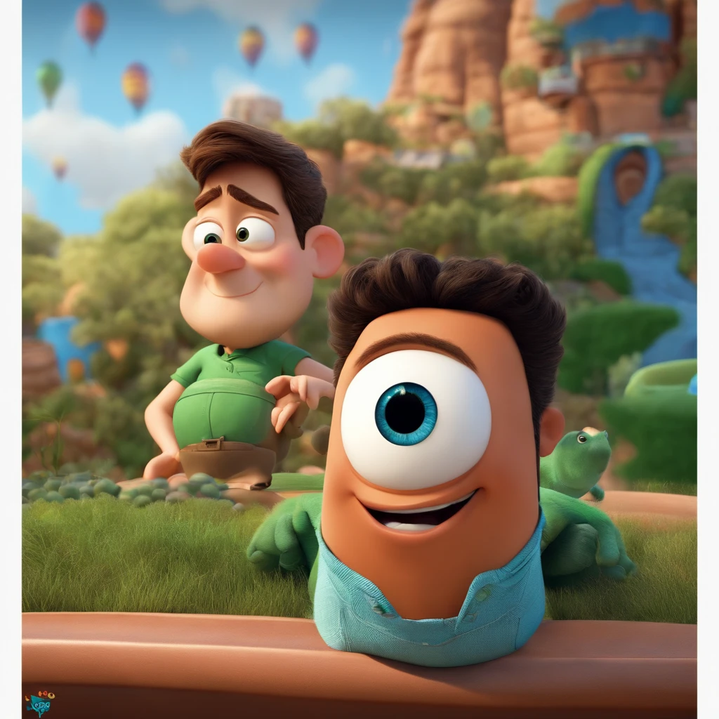 fundo branco, pixar desenhos animados 3D, homem branco, careca, olhos pequenos, ::estilo pixar cartoon