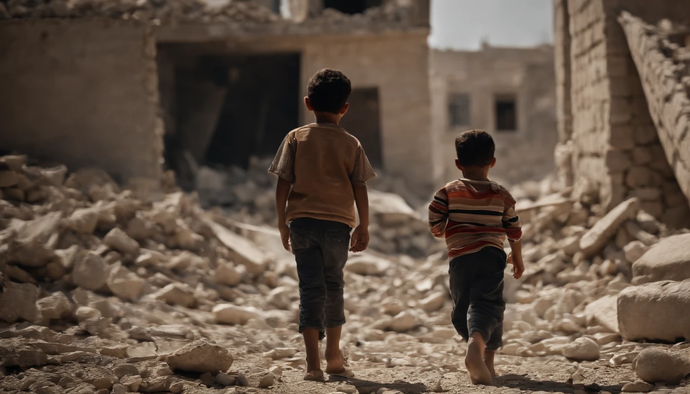 A Palestinian  cries and searches for his mother among the rubble make it more cinematic and real and high quality