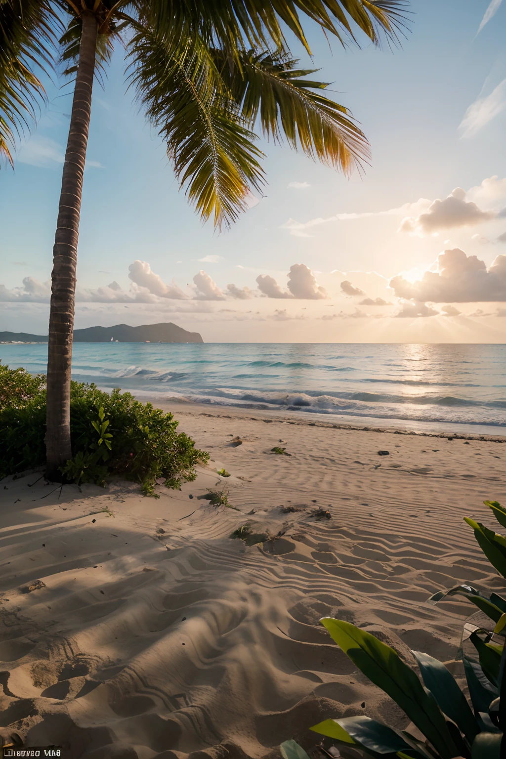 Create an image that depicts a stunning landscape of a paradisiacal beach at dusk. The sky is painted in soft shades of pink, laranja e roxo, Reflecting in the crystal clear water. The soft white sand extends as far as the eye can see, creating a sense of infinity and peace.
No centro da imagem, There's a tall, slender palm tree, with its leaves swaying gently in the wind. Ao redor da palmeira, A few shells and starfish are scattered across the sand, Adding a touch of charm and mystery to the scene.
Ao fundo, One can see a small island covered in lush vegetation. The sun is setting behind her, creating a spectacle of colors and shadows. The sun's rays filter through the trees, criando belos jogos de luz e sombra na paisagem.
The image conveys a sense of tranquility, serenidade e beleza natural. Ela convida as pessoas a relaxar, dream and transport yourselves to this idyllic location, onde o tempo parece parar.
Com essa imagem de quadro na sala, People can detach themselves from the stresses of everyday life and find a haven of peace and beauty within their own homes.
