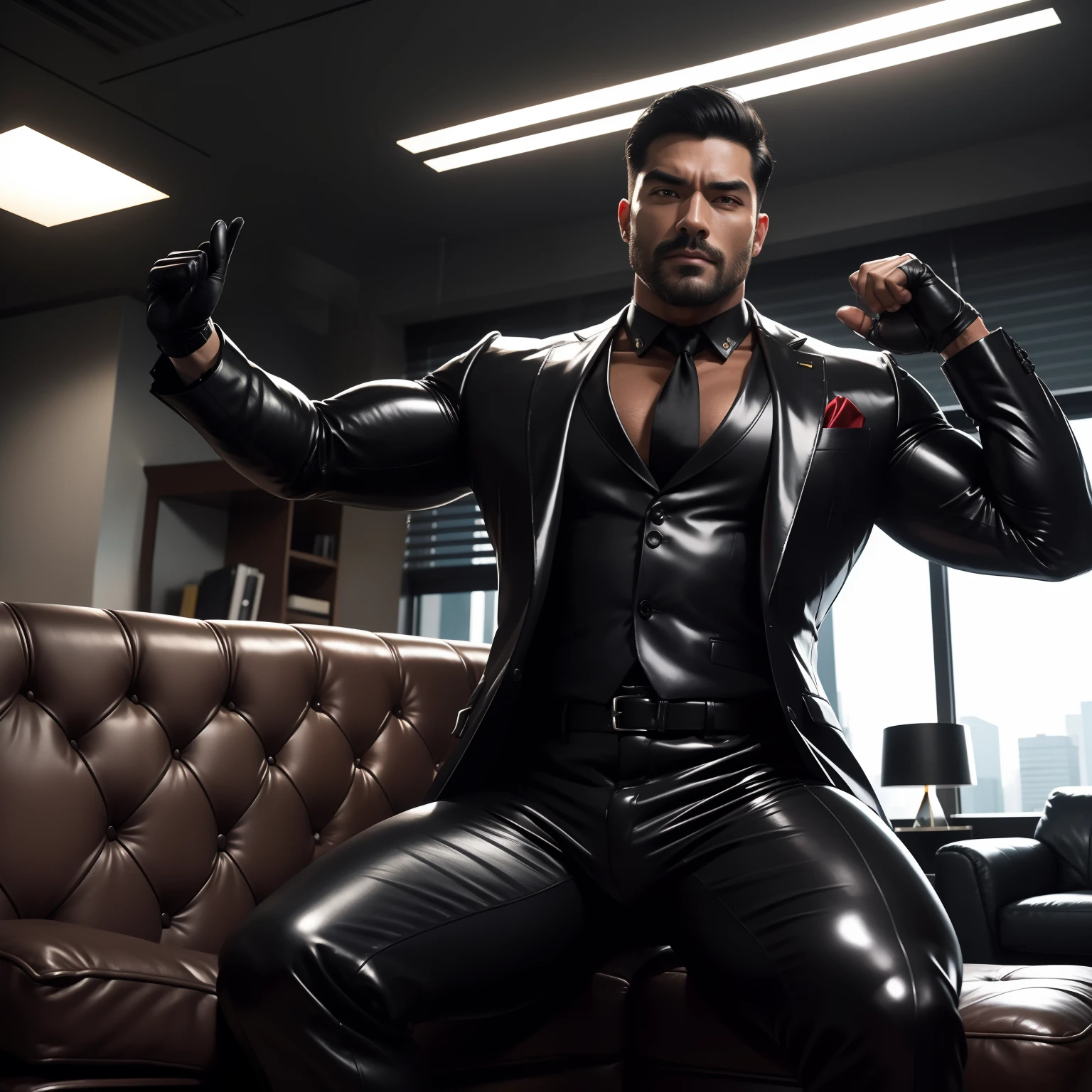 30 years old,daddy,"shiny suit ",Dad sat on sofa,k hd,in the office,"big muscle", gay ,black hair,asia face,masculine,strong man,the boss is,handsome,sex,leather gloves,lecherous dad,look straight ahead,"dad is handsome","gay dad","handsome","raise your hand"
