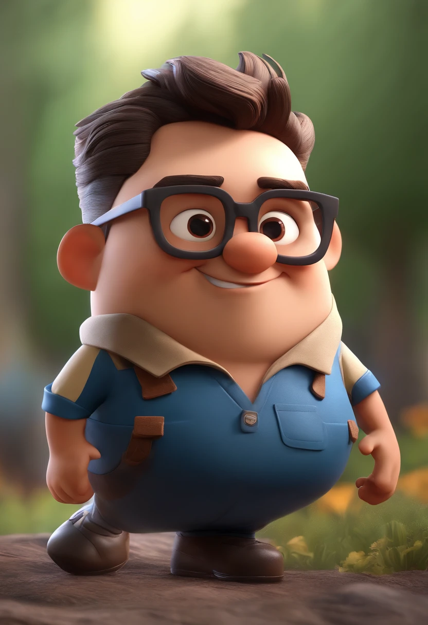 Cartoon character of a man with black glasses, cabelo cacheado marrom escuro e uma camisa azul, animation character, Caractere estilizado, animation style rendering, 3D estilizado, Arnold Maya render, 3 d render stylized, toon render keyshot, Personagem 3D, Personagem 3D, 3d rendering stylized, 3 d character render, personagem de desenho animado, Personagem de close up, Pose de personagem,  (Estilo Pixar) (master part:1.2) (Bokeh) (best quality) (pele detalhada) (textura detalhada) (8k) (argila) (Cinematic lighting) (foco nítido