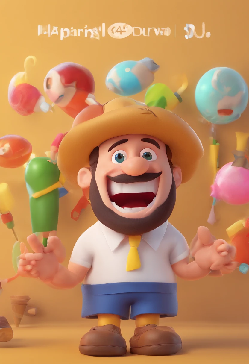 Smiling Man Illustration, sorriso insano, Homem de pele marrom com um sorriso gigante, happily smiling at the camera, sorriso atrevido, he's smiling, sorriso muito grande, Macho sorridente, foto de perfil headshot, rindo sorriso enorme, desenhando no estilo de Arte 3D, c4d, fundo de cor branco puro, estilo disney, estilo pixar render ilustracao Super Detalhe, 8k