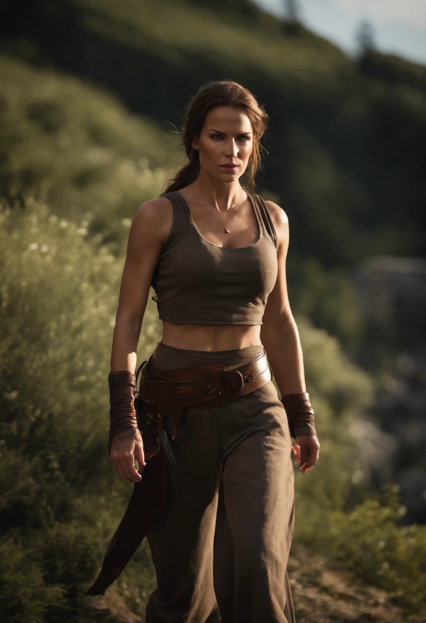 Lara croft if she lived during the 1200s. Hot, sexy, tomb raider, 1200 London, she has the same style as tomb raider nowadays, but she is using 1200s clothing. Beautiful, form fitting, fit, 8k, high-quality, historically accurate, full body shot. Make sure she is only wearing clothes that would be founf during the medieval ages. Have her wear medieval clothes, but keep her sense of style.