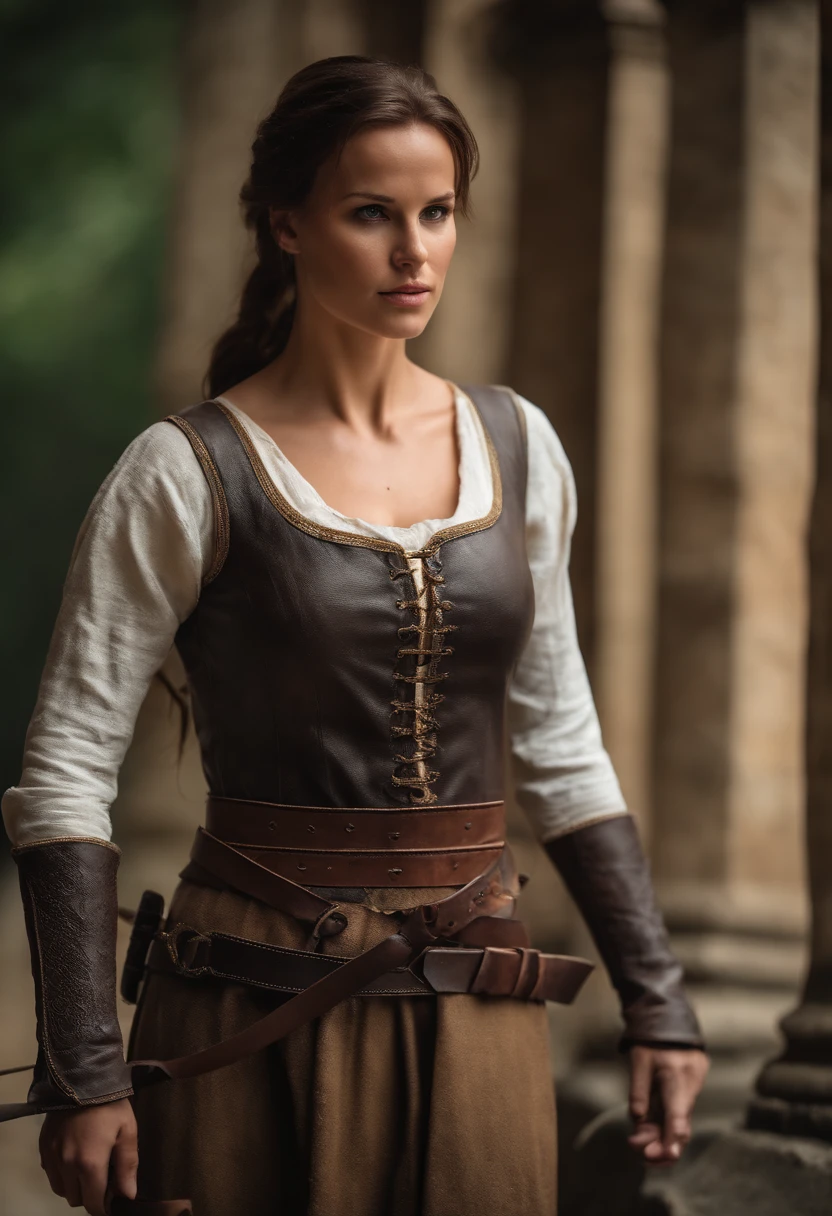 Lara croft if she lived during the 1200s. Hot, sexy, tomb raider, 1200 London, she has the same style as tomb raider nowadays, but she is using 1200s clothing. Beautiful, form fitting, fit, 8k, high-quality, historically accurate, full body shot. Make sure she is only wearing clothes that would be founf during the medieval ages. Have her wear medieval clothes, but keep her sense of style.