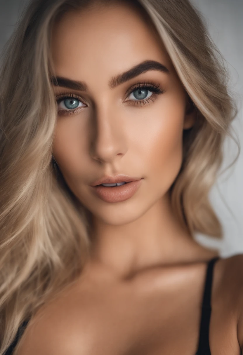 Oman with matching tank top and panties, fille sexy aux yeux bleus, Portrait Sophie Mudd, Portrait de Corinna Kopf, cheveux blonds et grands yeux, selfie of a young woman, ohne Maquillage, maquillage naturel, Look directly into the camera, Visage avec Artgram, dezentes Maquillage, Superbe photo du corps entier, dans la chambre, gros seins, Blonde, Latin