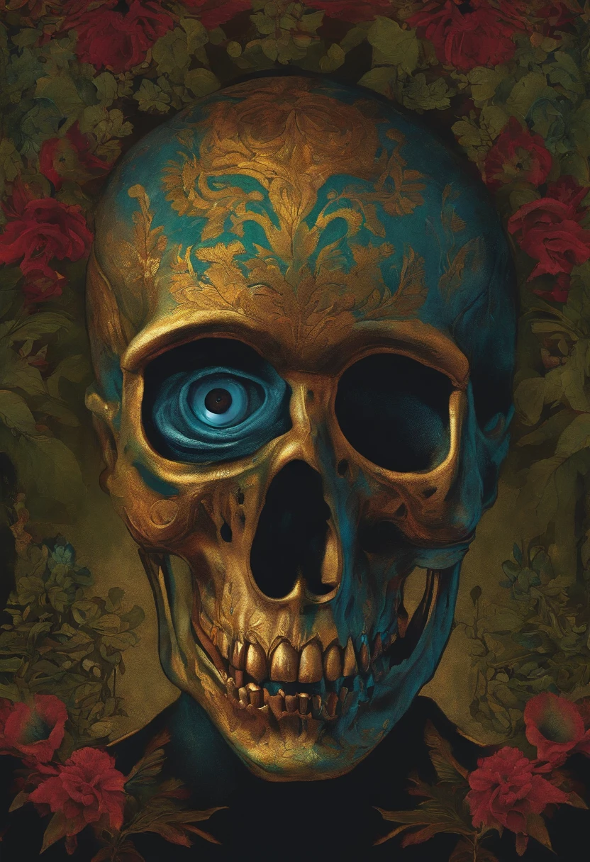 esqueleto de manto e capuz  com uma foice,morto vivo, zumbi, a morte, sombrio, assustador, terror, olhos brilhantes, poster