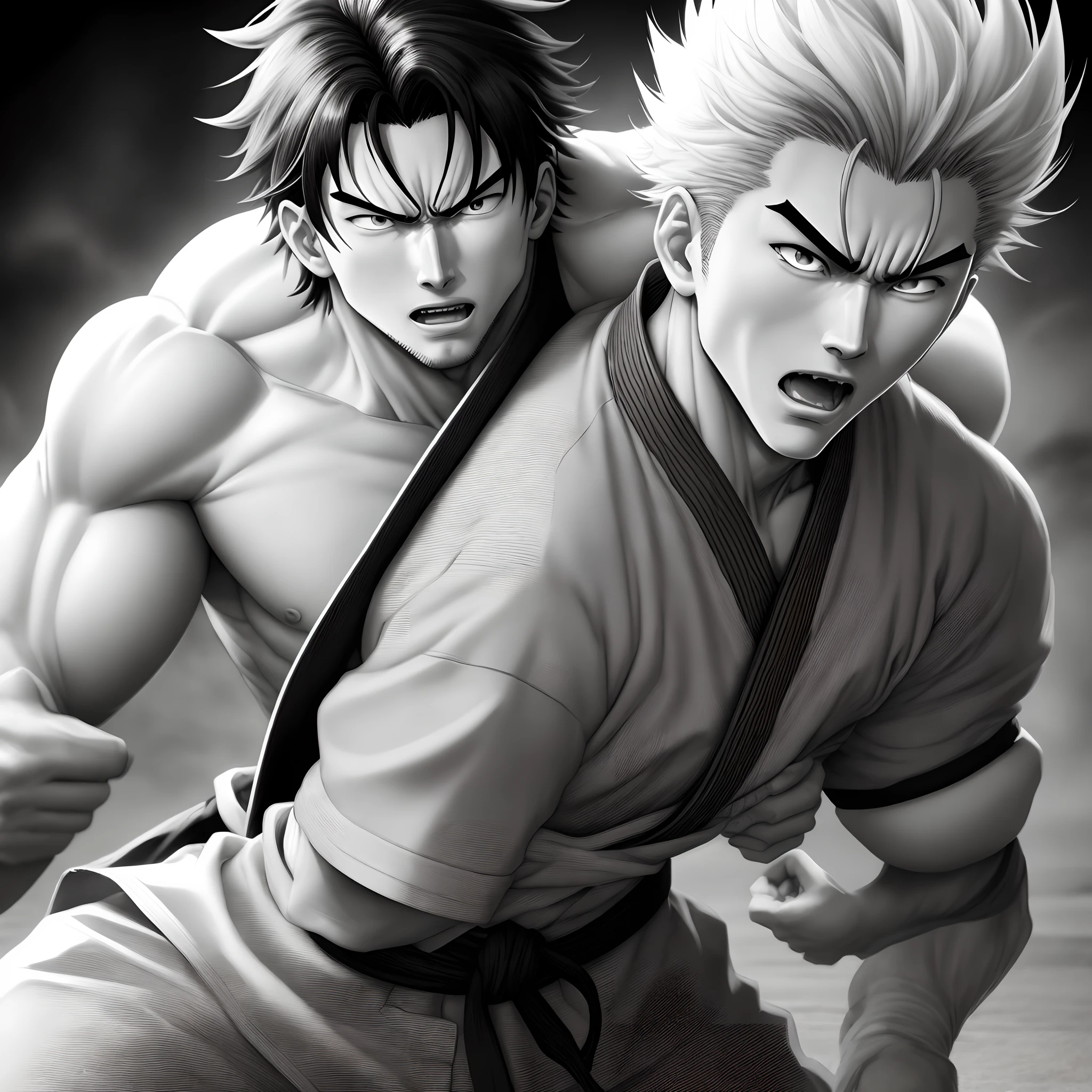 Anime man going crazy manga styles menacing pose jujitsu kaisen white and black