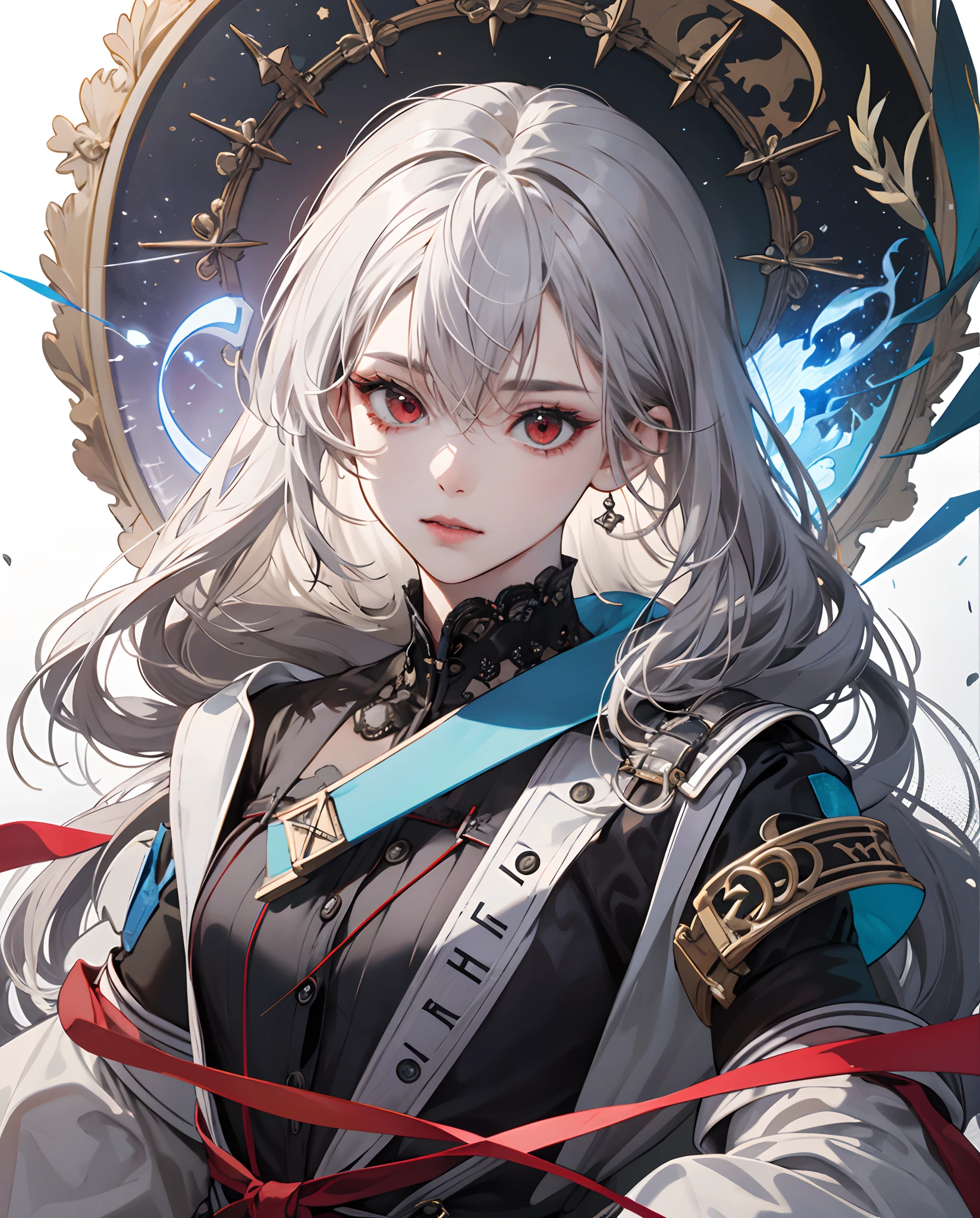​masterpiece、top-quality、teens girl、sorcerer、silber hair、Red Eye、soio、The face is depicted in detail、Clothes are intricately drawn、Rubik's Square、Angelic figure、animesque、2D Beautiful Girl