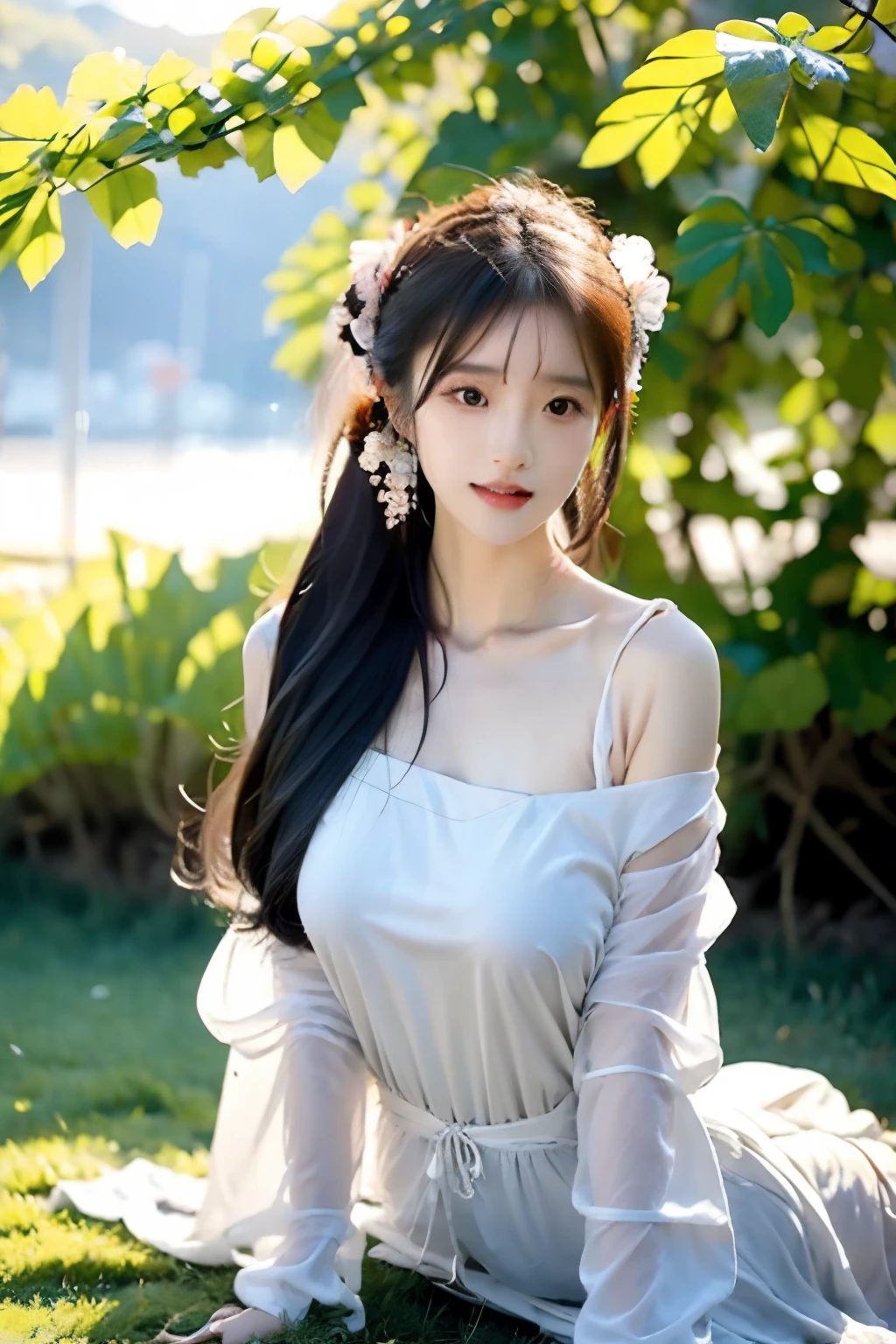 Chinese beautiful woman,being in the grassland