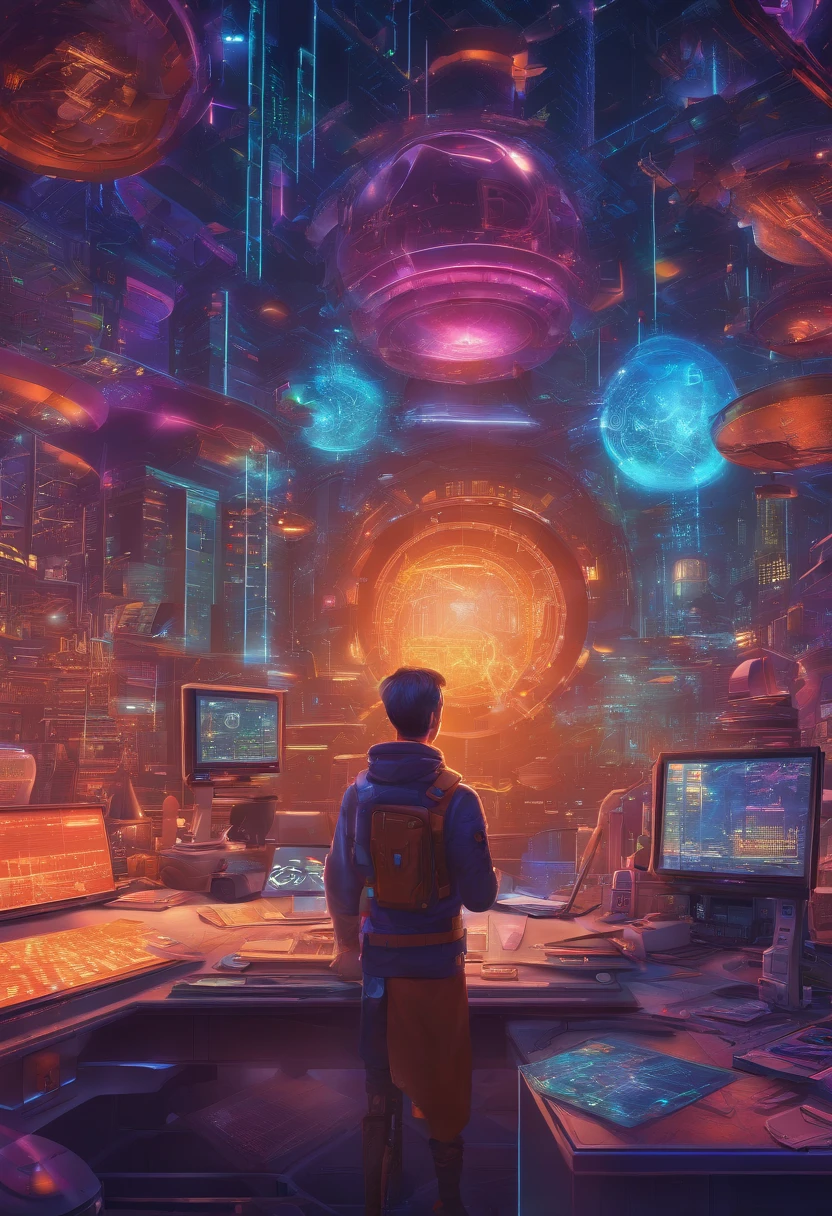In a sci-fi classroom, a mathematician is present, surrounded by advanced technology. The mathematician concentrates intensely, his eyes full of brilliance. The classroom is filled with holographic equations and complex formulas, displaying on floating screens. The walls are adorned with intricate mathematical patterns, depicting the beauty and elegance of numbers.

The mathematician's face is serious yet filled with a sense of wonder. His lips are thin, conveying determination and an unwavering focus. His expressions reflect his deep understanding and passion for the subject.

The classroom itself has a futuristic aesthetic, with sleek, metallic surfaces and a palette of cool, neon colors. The lighting is crisp and bright, highlighting the mathematical elements in the room. The hues of blue and purple dominate the scene, creating a mysterious and immersive atmosphere.

In the background, other students can be seen, also engaged in various scientific activities. Some are experimenting with robotics, others are analyzing complex data sets, and a few are even delving into theoretical physics. The classroom buzzes with intellectual energy and enthusiasm.

The quality of the artwork should be of the highest standard, capturing every minute detail and enhancing the intricate patterns on the mathematician's face. The image should be ultra-detailed, with sharp focus and realistic rendering. The colors should be vivid and captivating, creating a visually striking composition.

Overall, the prompt should evoke a sense of inspiration, combining the beauty of mathematics with the awe-inspiring world of science fiction. The mathematician's presence represents human potential, curiosity, and the quest for knowledge in a futuristic setting.

Remember to format the prompt in the desired style: (best quality, 4k, 8k, highres, masterpiece:1.2), ultra-detailed, (realistic, photorealistic, photo-realistic:1.37), sci-fi, portraits, vivid colors, futuristic lighting