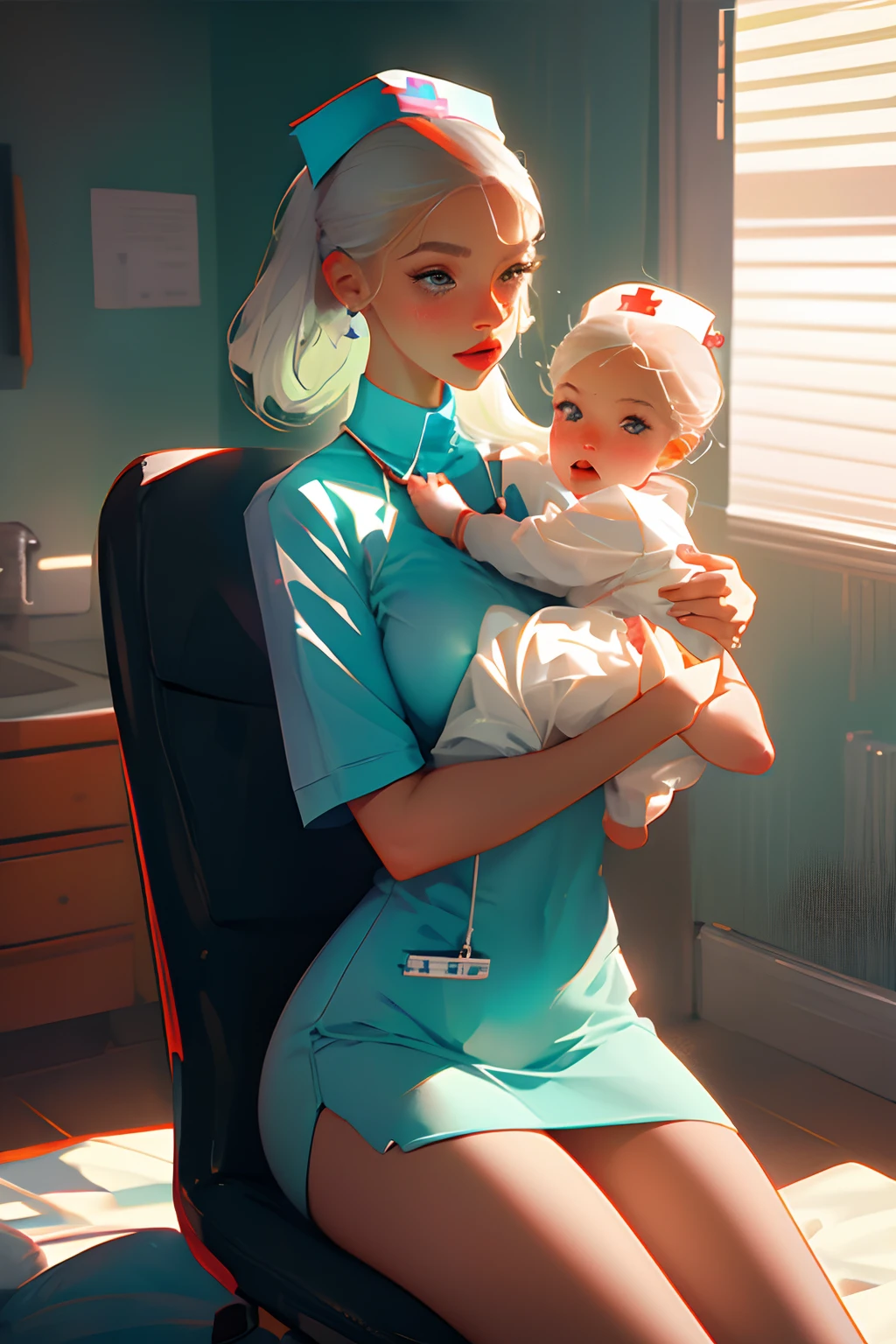 masterpiece, best quality, 2girls, nurse, breast_feeding, uncensored,