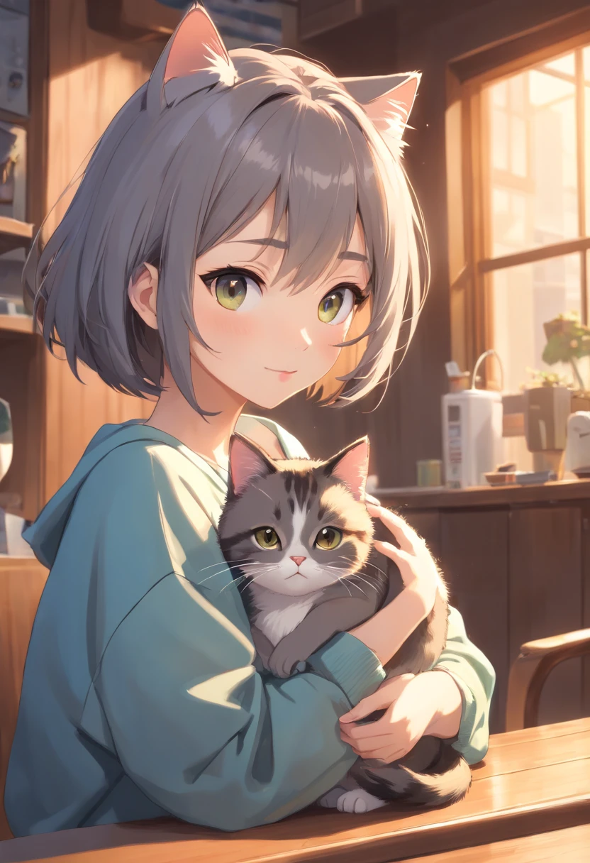 1girl and 1cat, <lora:SimplePositive_XL_v1_test_AutoRunMech:0>