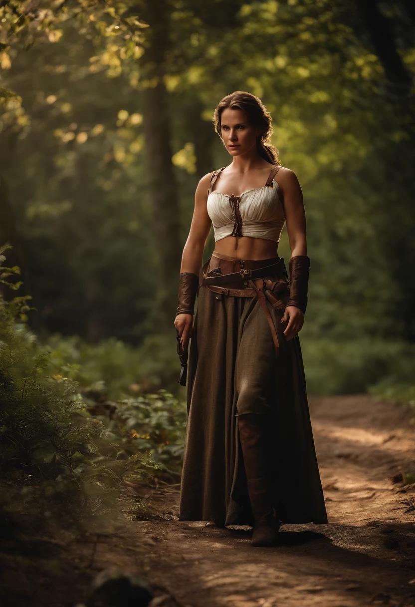 (((Masterpiece, highest quality, high definition, high detail)))), Lara croft if she lived during the 1700s. Hot, sexy, tomb raider, the 1700s she has the same style as tomb raider nowadays, but she is using the 1700s clothing. Beautiful, form fitting, fit, 8k, high-quality, historically accurate, full body shot. Make sure she is only wearing clothes that would be found during the 1700s. Have her wear 1700s clothes, but keep her sense of style.