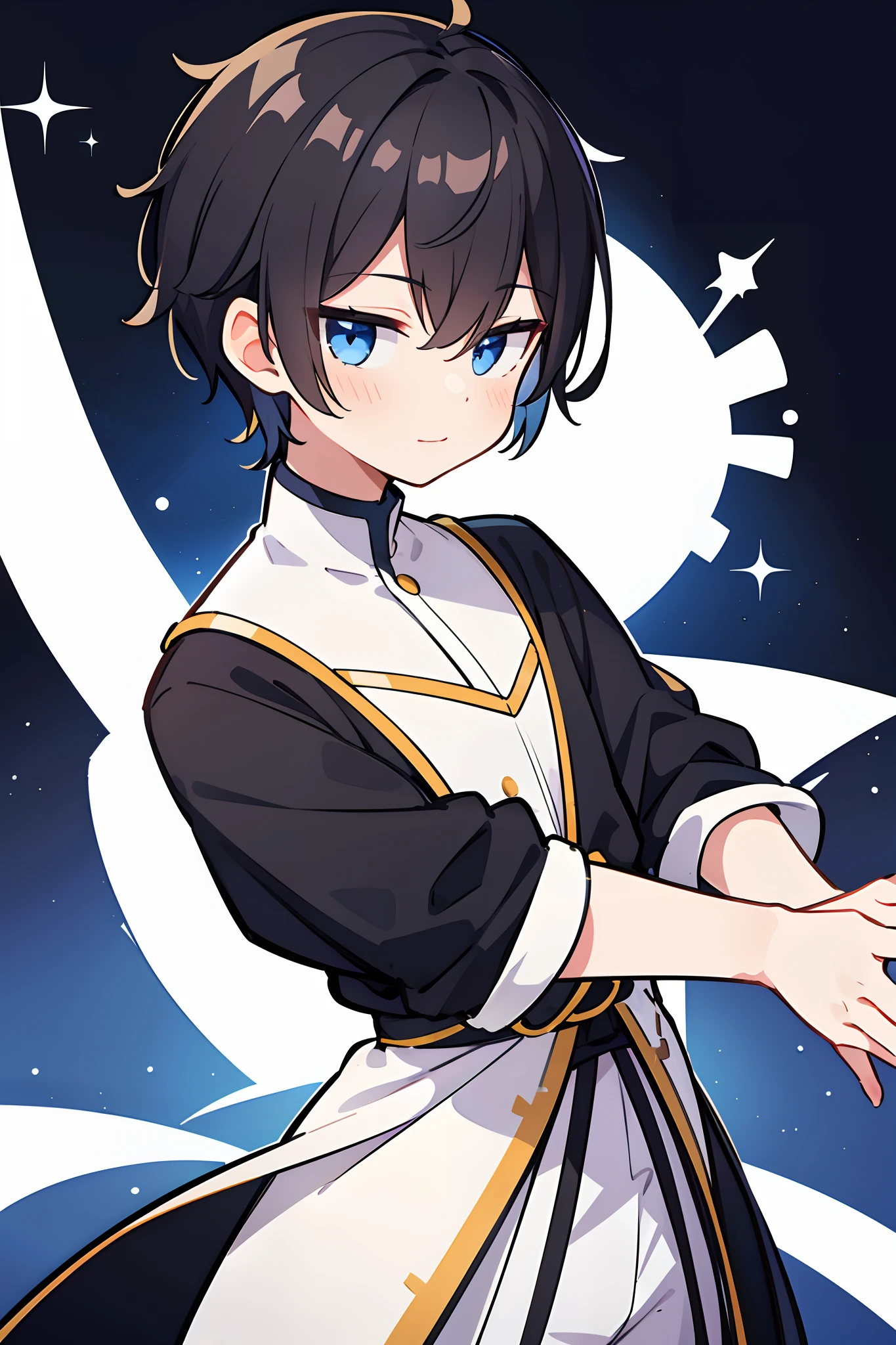 1 A boy dressed in white，male people，Cheerful and lively，Welcoming and lovely，Charming, Handsome，fashion hair，short detailed hair，Playful expression，Side face avatar，Black color hair，vivid background，