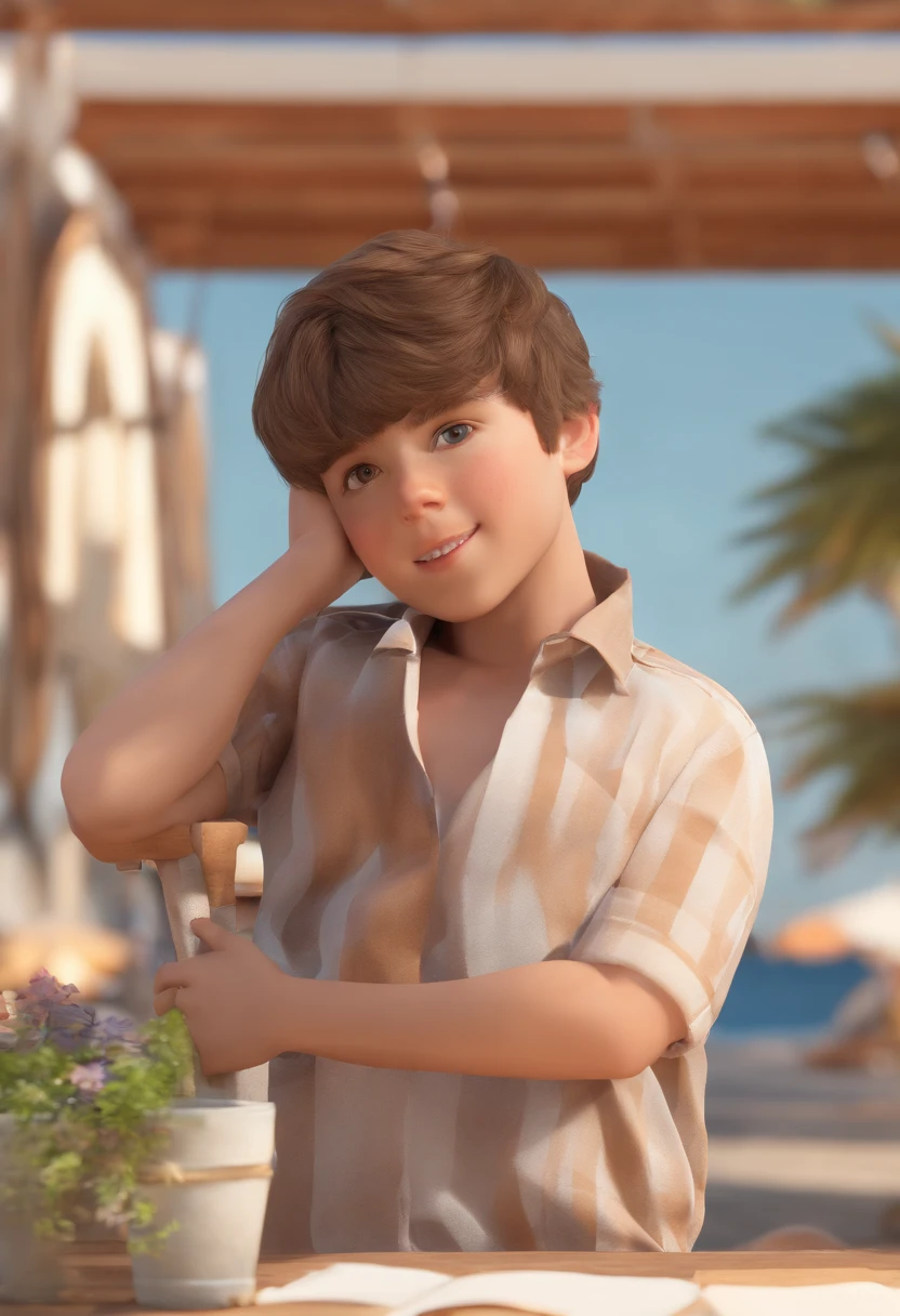 boy mykonos beach brown hair short