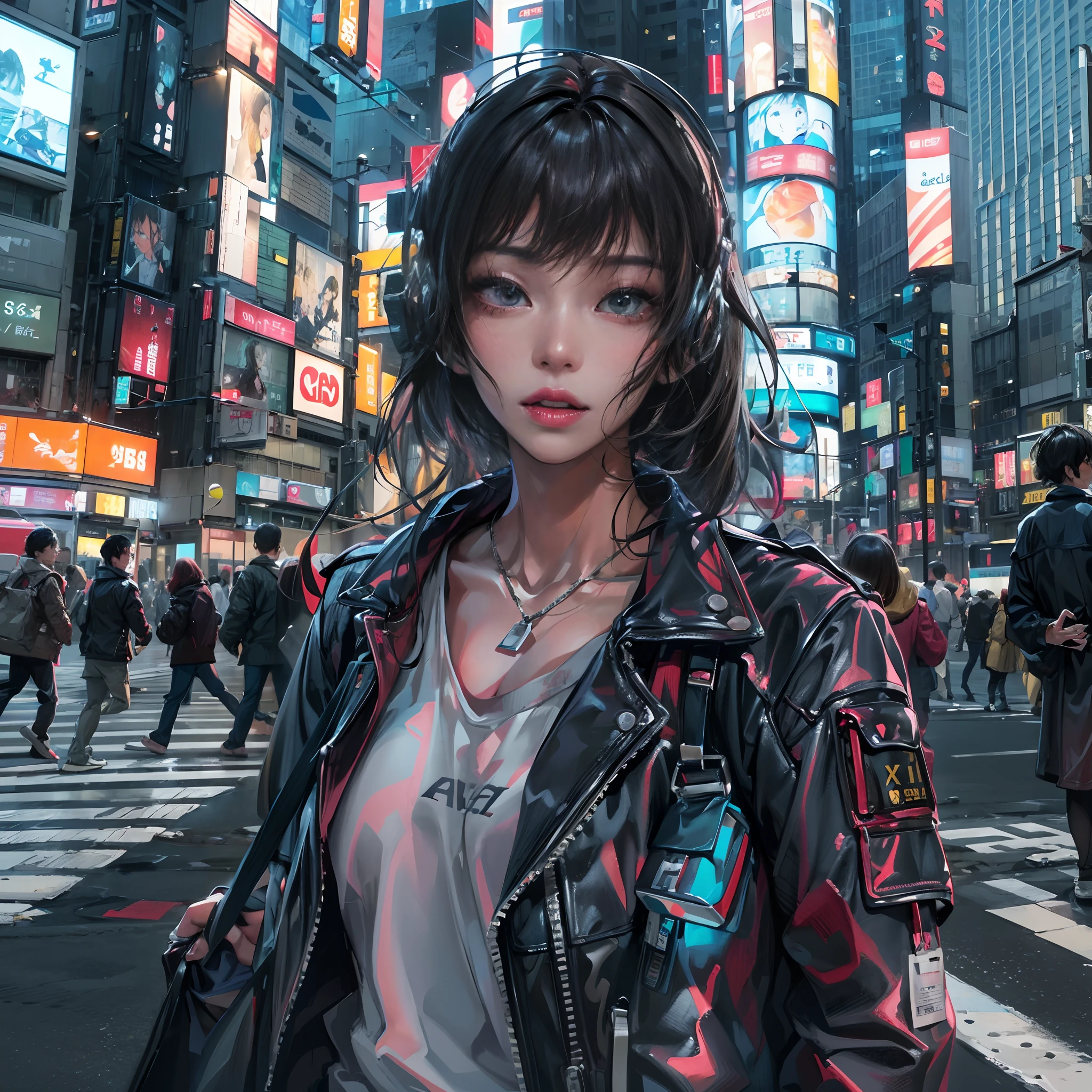 Cinematic lighting,super detailed skin、Beautiful detailed eyes、Best Quality,Perfect Anatomy,(Alternative、dim colors, Soothing tones:1.3),(Detailed beautiful facial features:1.3)A cyberpunk girl who appeared at the intersection of modern Shibuya in the early morning, (plays the guitar:1.6)Lively、Acrobatic(sings、Enthusiasm、emotional、sing happily:1.5)The center of the empty Shibuya scramble crossing at sunrise、Highly detailed feet.fullllbody