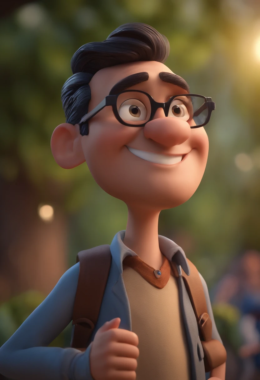 Cartoon character of a man with black glasses and a blue shirt, animation character, Caractere estilizado, animation style rendering, 3D estilizado, Arnold Maya render, 3 d render stylized, toon render keyshot, Personagem 3D, Personagem 3D, 3d rendering stylized, 3 d character render, personagem de desenho animado, Personagem de close up, Pose de personagem, (Estilo Pixar) (master part:1.2) (Bokeh) (best quality) (pele detalhada) (textura detalhada) (8k) (argila) (Cinematic lighting) (foco nítido