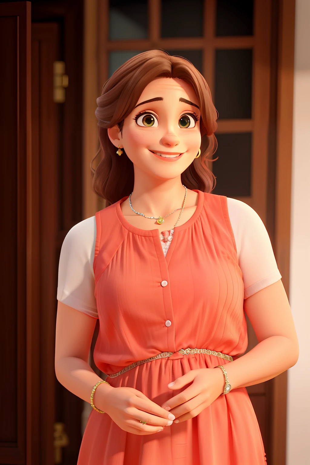Detalhez realismo, 4k, mulher 42 anos, sorrindo.
