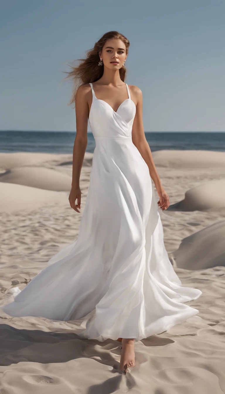 teens girl, sea beach ,seagulls ,Back Shadow ,white dresses, run,chase