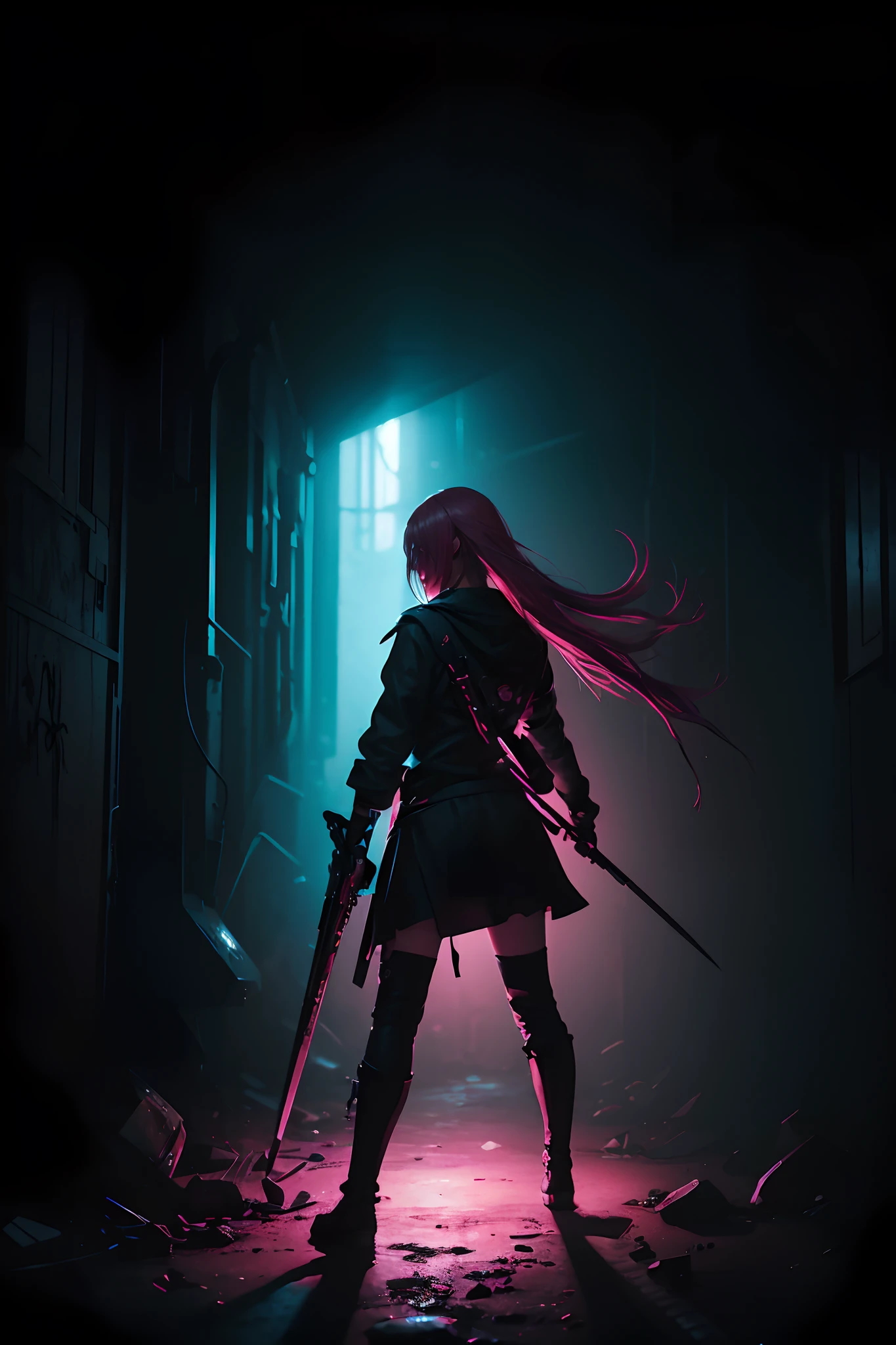 Hitori Gotō (Gotō Hitori?) Retrato ultra detallado , Warm Pink Hair Black Skirt Cyberpunk Ambience, con una guitarra, tocadola caminando,Shaded illustration of high-quality cells in post-apocalyptic style, cuerpo completo, dynamic pose, Perfect Anatomia, centrado, libertad, alma, approach to perfection, Sombreado de celdas, 4k, cinematic dramatic atmosphere, Pintura de acuarela, global ilumination, Entorno detallado e intrincado, Art Station, arte conceptual, fluid and sharp focus, volumetric illumination, cinematography lighting