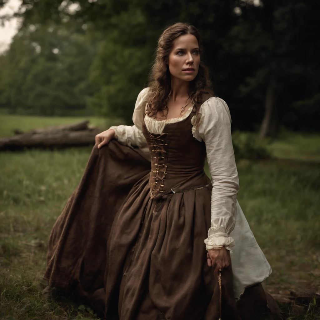 (((Masterpiece, highest quality, high definition, high detail)))), Lara croft if she lived during the 1700s. Hot, sexy, tomb raider, the 1700s she has the same style as tomb raider nowadays, but she is using the 1700s clothing. Beautiful, form fitting, fit, 8k, high-quality, historically accurate, full body shot. Make sure she is only wearing clothes that would be found during the 1700s. Have her wear 1700s clothes, but keep her sense of style.