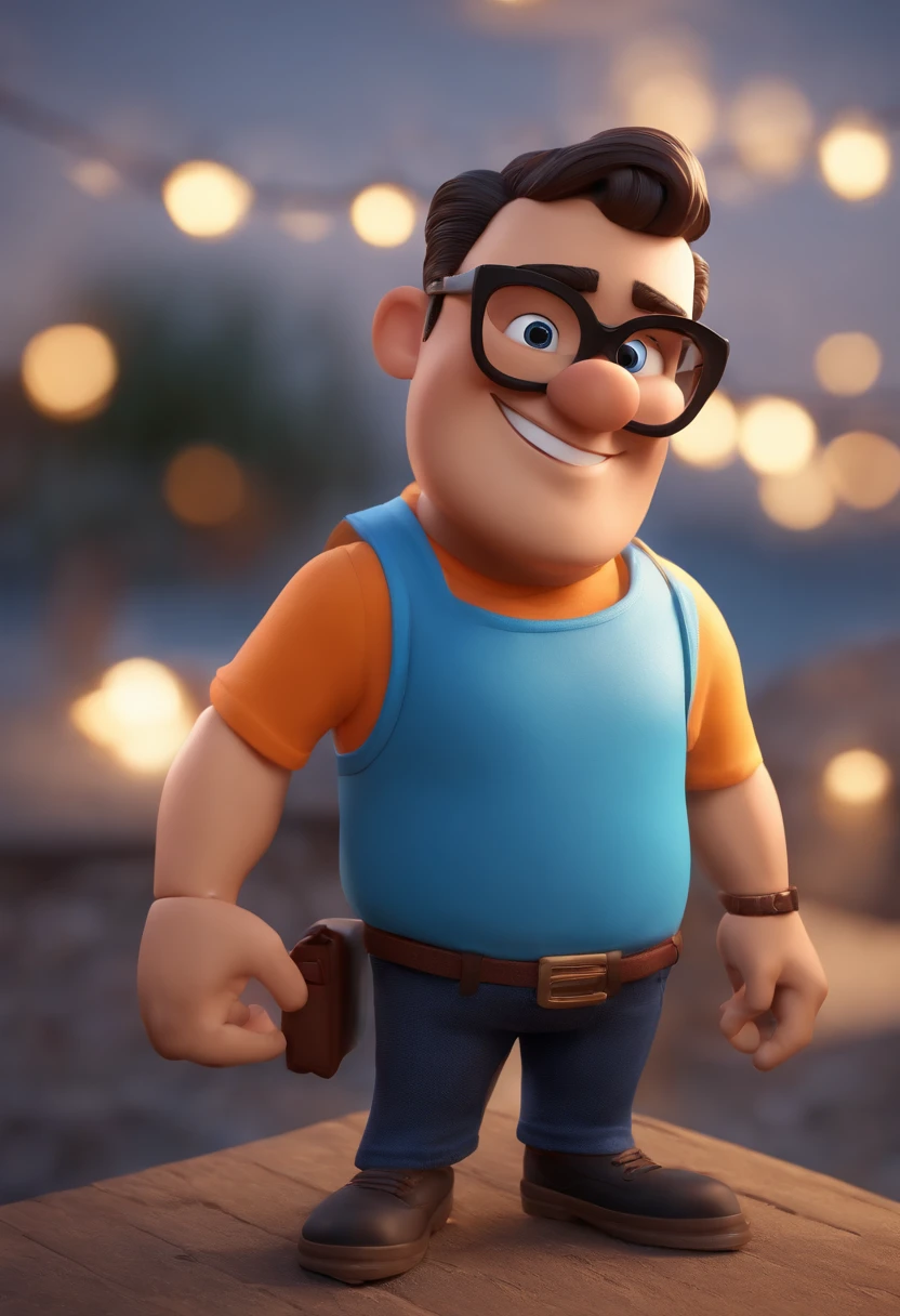 Cartoon character of a man wearing black glasses and a blue shirt, com barba grande, um personagem animado, Caractere estilizado, animation style rendering, 3D estilizado, Arnold Maya render, 3 d render stylized, toon render keyshot, Personagem 3D, Personagem 3D, 3d rendering stylized, 3 d character render, personagem de desenho animado, Personagem de close up, Pose de personagem, (Estilo Pixar) (master part:1.2) (Bokeh) (best quality) (pele detalhada) (textura detalhada) (8k) (argila) (Cinematic lighting) (foco nítido，Senta e vaza a parte superior do corpo