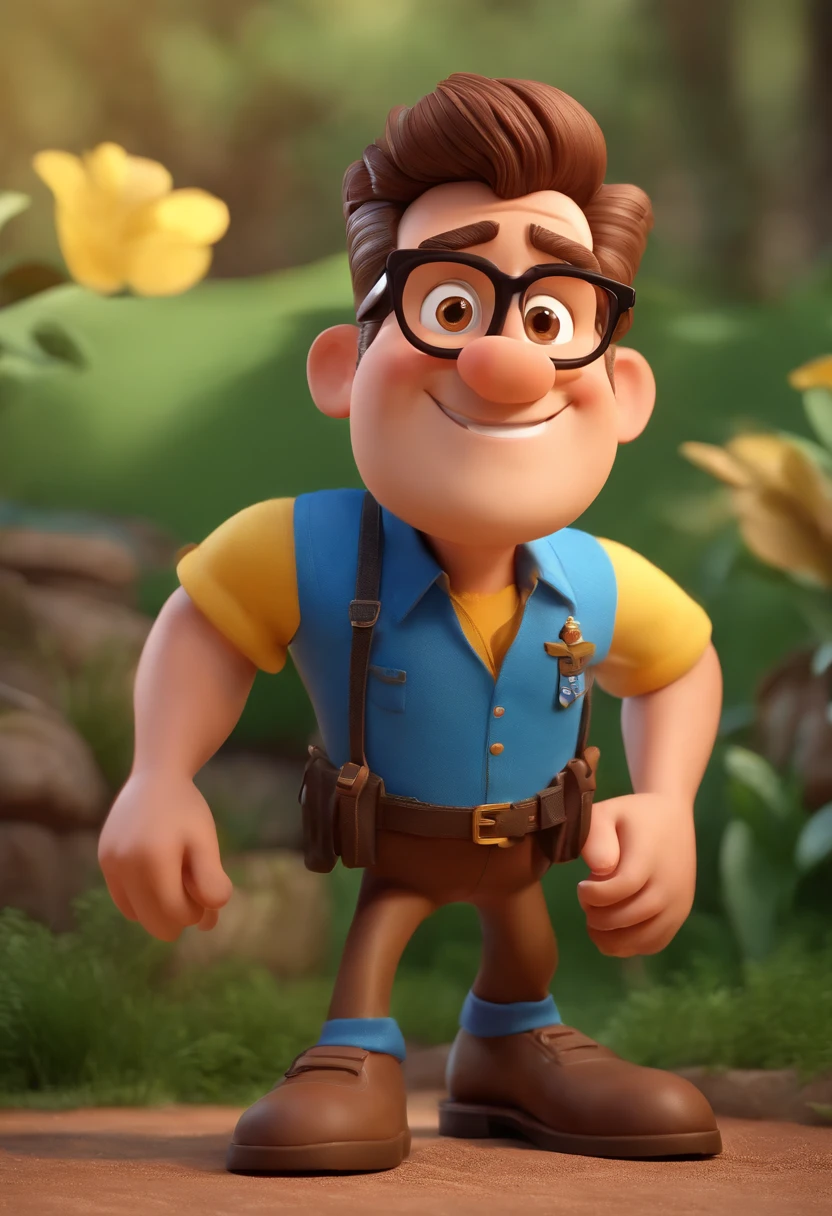 Cartoon character of a man without glasses and a blue shirt, com barba grande grossa, um personagem animado, Caractere estilizado, animation style rendering, 3D estilizado, Arnold Maya render, 3 d render stylized, toon render keyshot, Personagem 3D, Personagem 3D, 3d rendering stylized, 3 d character render, personagem de desenho animado, Personagem de close up, Pose de personagem, (Estilo Pixar) (master part:1.2) (Bokeh) (best quality) (pele detalhada) (textura detalhada) (8k) (argila) (Cinematic lighting) (foco nítido，Senta e vaza a parte superior do corpo