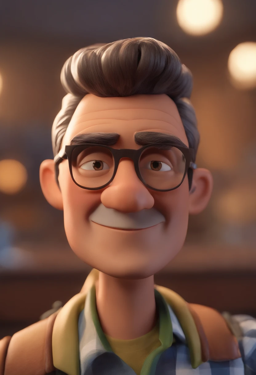 Cartoon character of a man without glasses and a blue shirt, com barba grande grossa, um personagem animado, Caractere estilizado, animation style rendering, 3D estilizado, Arnold Maya render, 3 d render stylized, toon render keyshot, Personagem 3D, Personagem 3D, 3d rendering stylized, 3 d character render, personagem de desenho animado, Personagem de close up, Pose de personagem, (Estilo Pixar) (master part:1.2) (Bokeh) (best quality) (pele detalhada) (textura detalhada) (8k) (argila) (Cinematic lighting) (foco nítido,Senta e vaza a parte superior do corpo