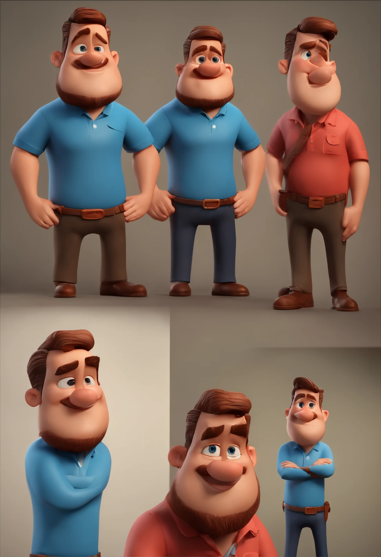 Cartoon character of a man without glasses and a blue shirt, com barba grande grossa, um personagem animado, Caractere estilizado, animation style rendering, 3D estilizado, Arnold Maya render, 3 d render stylized, toon render keyshot, Personagem 3D, Personagem 3D, 3d rendering stylized, 3 d character render, personagem de desenho animado, Personagem de close up, Pose de personagem, (Estilo Pixar) (master part:1.2) (Bokeh) (best quality) (pele detalhada) (textura detalhada) (8k) (argila) (Cinematic lighting) (foco nítido，Senta e vaza a parte superior do corpo