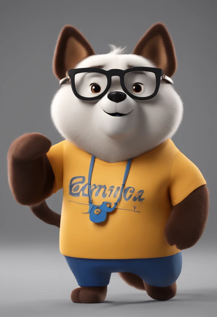Cartoon character of an Akita Inu with black glasses and a blue shirt, animation character, Caractere estilizado, animation style rendering, 3D estilizado, Arnold Maya render, 3 d render stylized, toon render keyshot, Personagem 3D, Personagem 3D, 3d rendering stylized, 3 d character render, personagem de desenho animado, Personagem de close up, Pose de personagem, (Estilo Pixar) (master part:1.2) (Bokeh) (best quality) (pele detalhada) (textura detalhada) (8k) (argila) (Cinematic lighting) (foco nítido