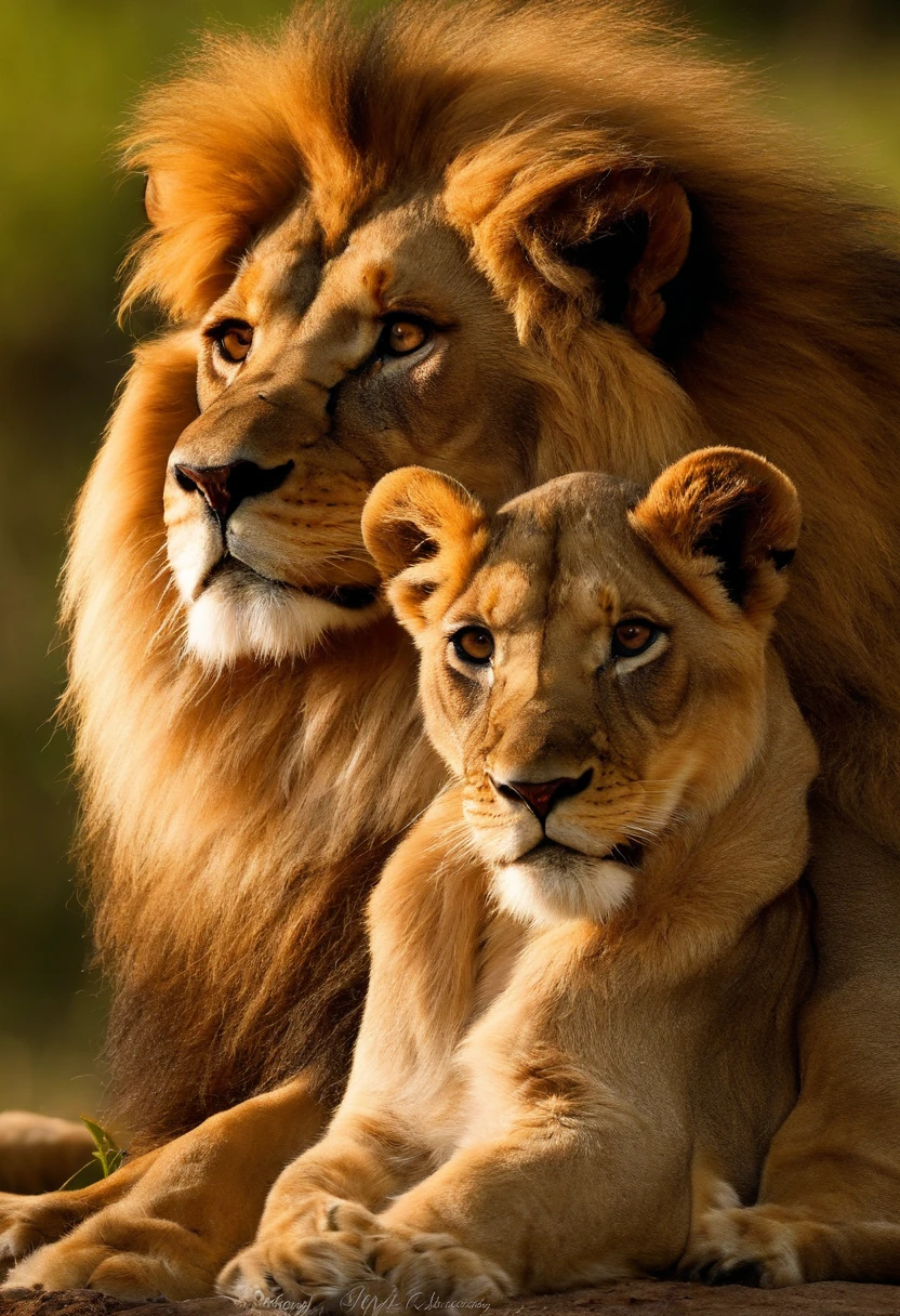 ((master part)),(((melhor qualidade))),((ultra-detalhado)),Family of a lion, three baby lion and a lioness