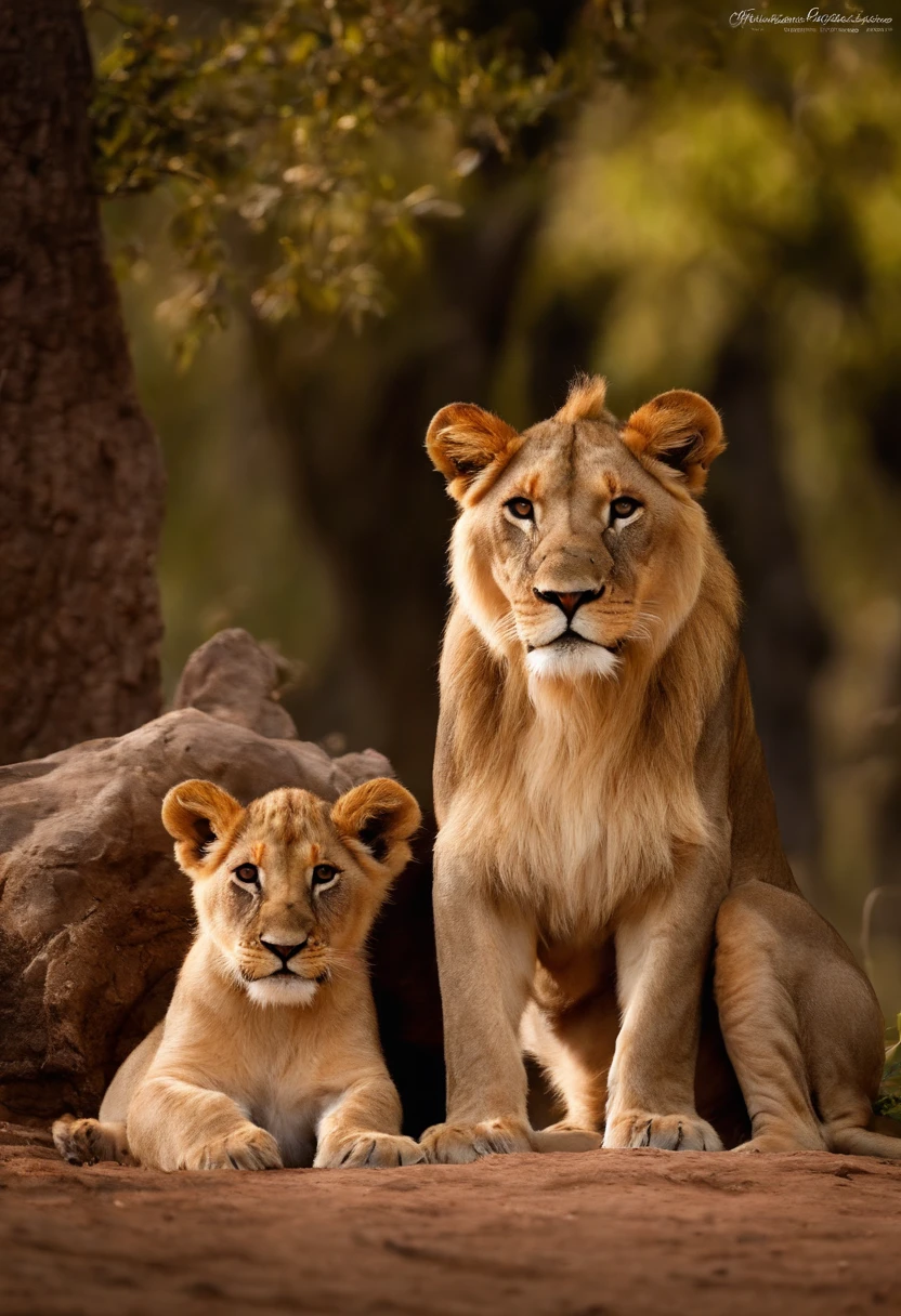 ((master part)),(((melhor qualidade))),((ultra-detalhado)),Family of a lion, three baby lion and a lioness
