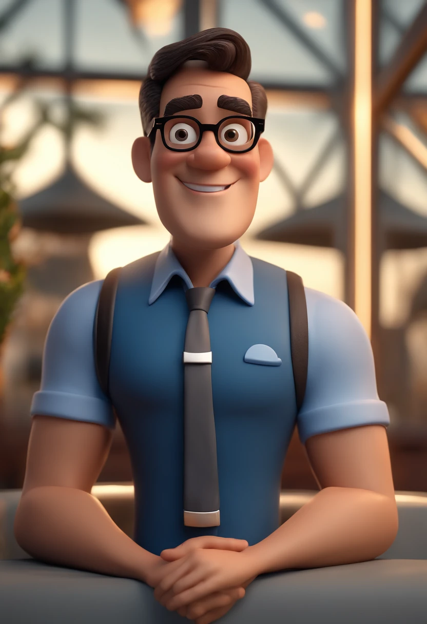 Cartoon character of a man with black glasses and a blue shirt, animation character, Caractere estilizado, animation style rendering, 3D estilizado, Arnold Maya render, 3 d render stylized, toon render keyshot, Personagem 3D, Personagem 3D, 3d rendering stylized, 3 d character render, personagem de desenho animado, Personagem de close up, Pose de personagem,  (Estilo Pixar) (master part:1.2) (Bokeh) (best quality) (pele detalhada) (textura detalhada) (8k) (argila) (Cinematic lighting) (foco nítido