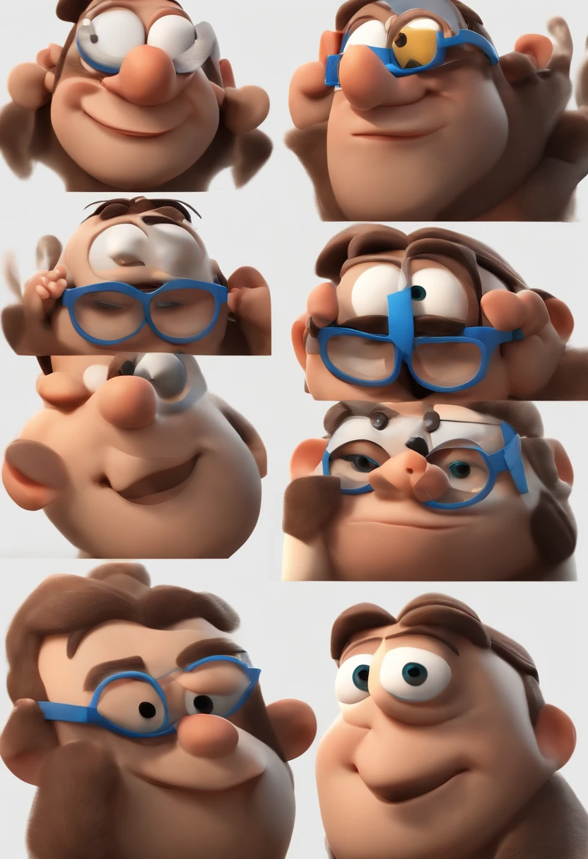 Cartoon character of a man wearing black glasses and a blue shirt, um personagem animado, Caractere estilizado, animation style rendering, 3D estilizado, Arnold Maya render, 3 d render stylized, toon render keyshot, Personagem 3D, Personagem 3D, 3d rendering stylized, 3 d character render, personagem de desenho animado, Personagem de close up, Pose de personagem, (Estilo Pixar) (master part:1.2) (Bokeh) (best quality) (pele detalhada) (textura detalhada) (8k) (argila) (Cinematic lighting) (foco nítido,Senta e vaza a parte superior do corpo
