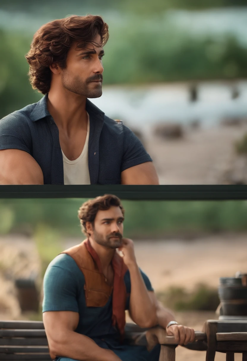 Imagem de um homem , Advocate for a story in a YouTube video in Pixar format, He's the leader , He's outgoing, Playful and gets up for a lot of things, cabelo curto, olhos cor de amar. 38 anos
