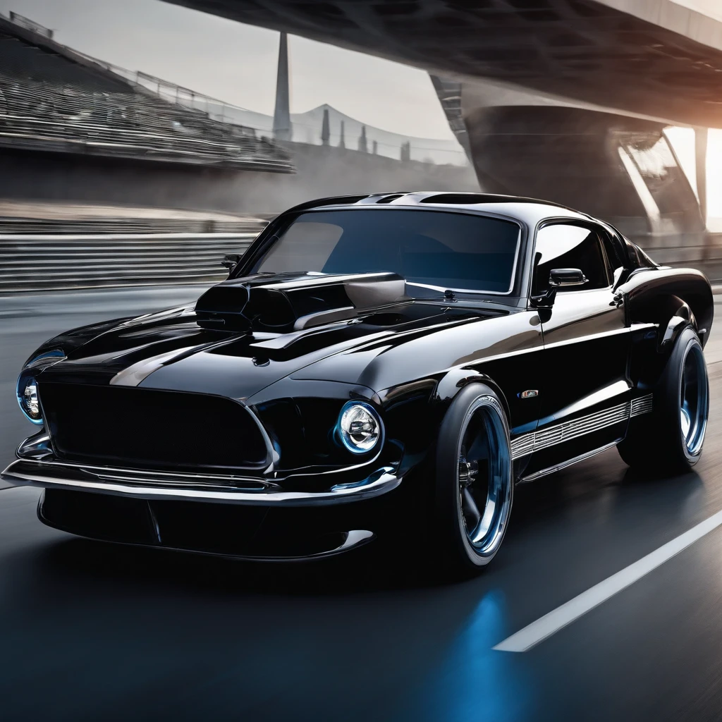 car sport hot rod black and blue rgb, futuristic environment, high quality, best quality