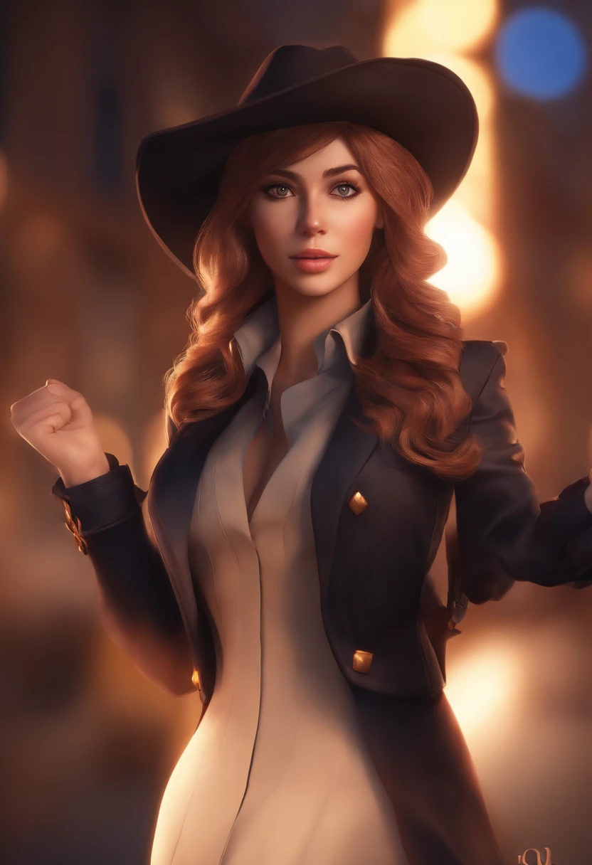 1girl,cowboy shot, nora bonita_valkyrie, Olhando para o Viewer, sorrir, short hair, olhos azuis,heart cutout, Luvas, suit jacket, saia rosa, Faixa rosa, mangas curtas, mangas inchadas, Single clamp, luvas sem dedos, orange hair, luvas cor-de-rosa, dynamic pose, Noite, ao ar livre, cidade, (Volumetric lighting), best quality, master part, detalhes intrincados, mapeamento de tons, foco nítido, hiper detalhado, trending on ArtStation,